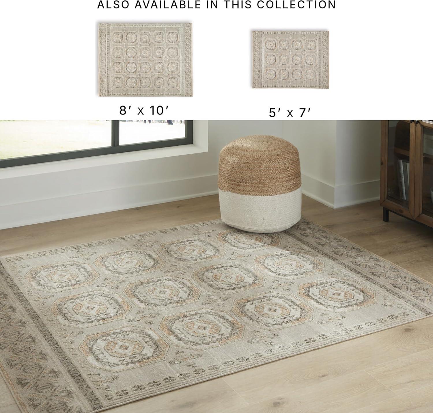 imageSignature Design by Ashley Bachby Classic Indoor Floral Rectangular 5 x 7 Area Rug Brown amp Beige53 x 7 Rectangular