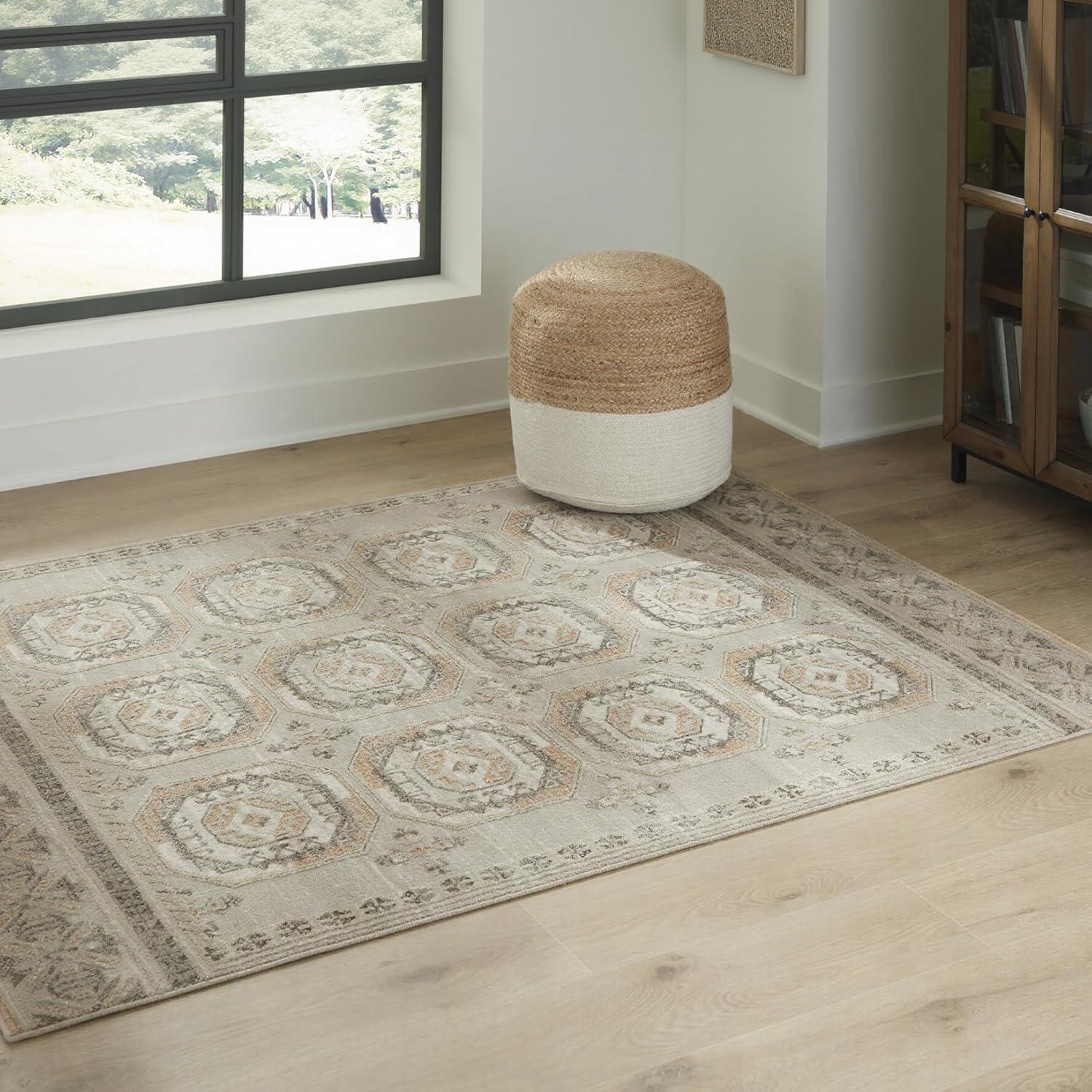 imageSignature Design by Ashley Bachby Classic Indoor Floral Rectangular 5 x 7 Area Rug Brown amp Beige53 x 7 Rectangular