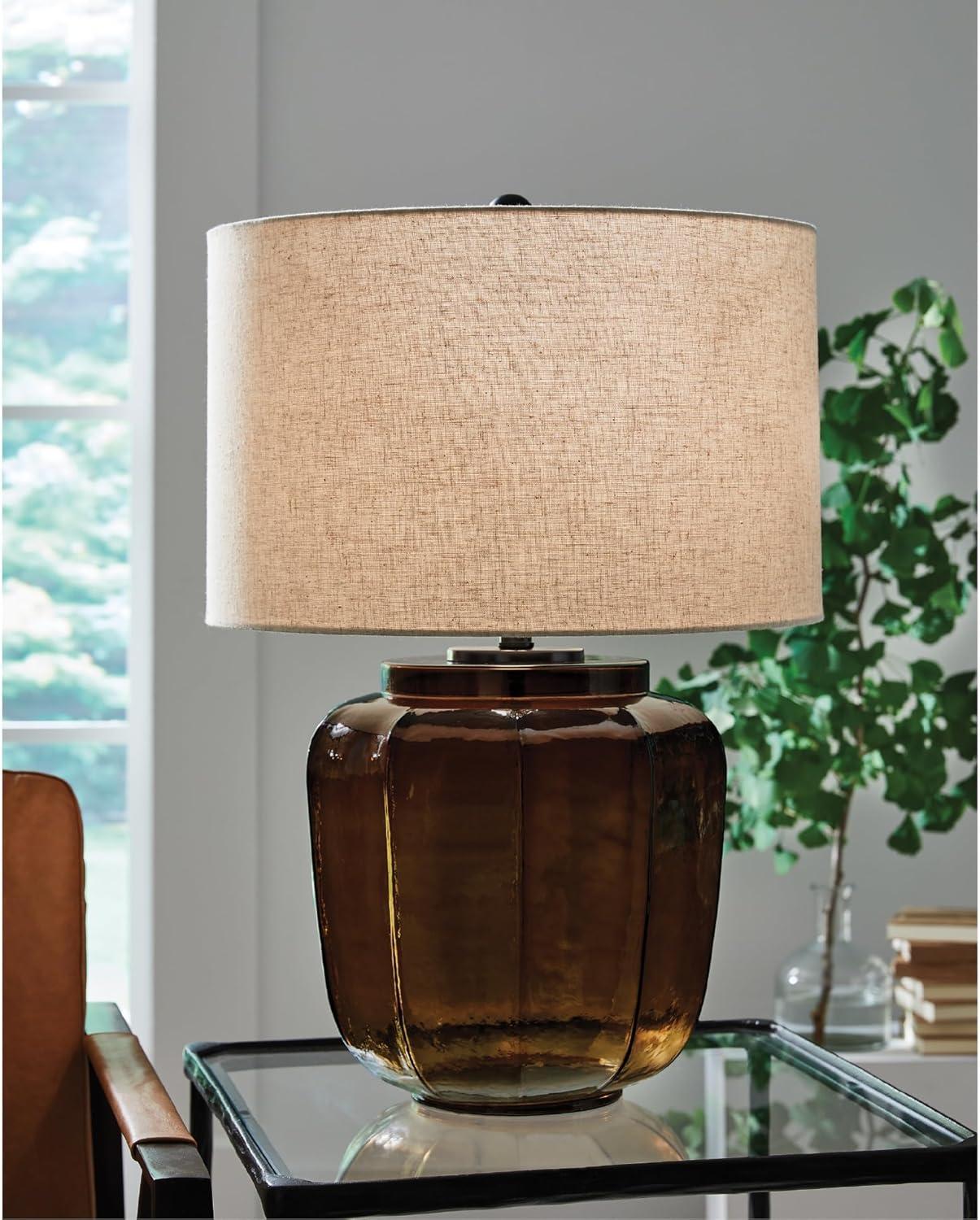 imageSignature Design by Ashley Bainmore Transitional Table Lamp with 3Way Switch and Drum Shade Dark Brown