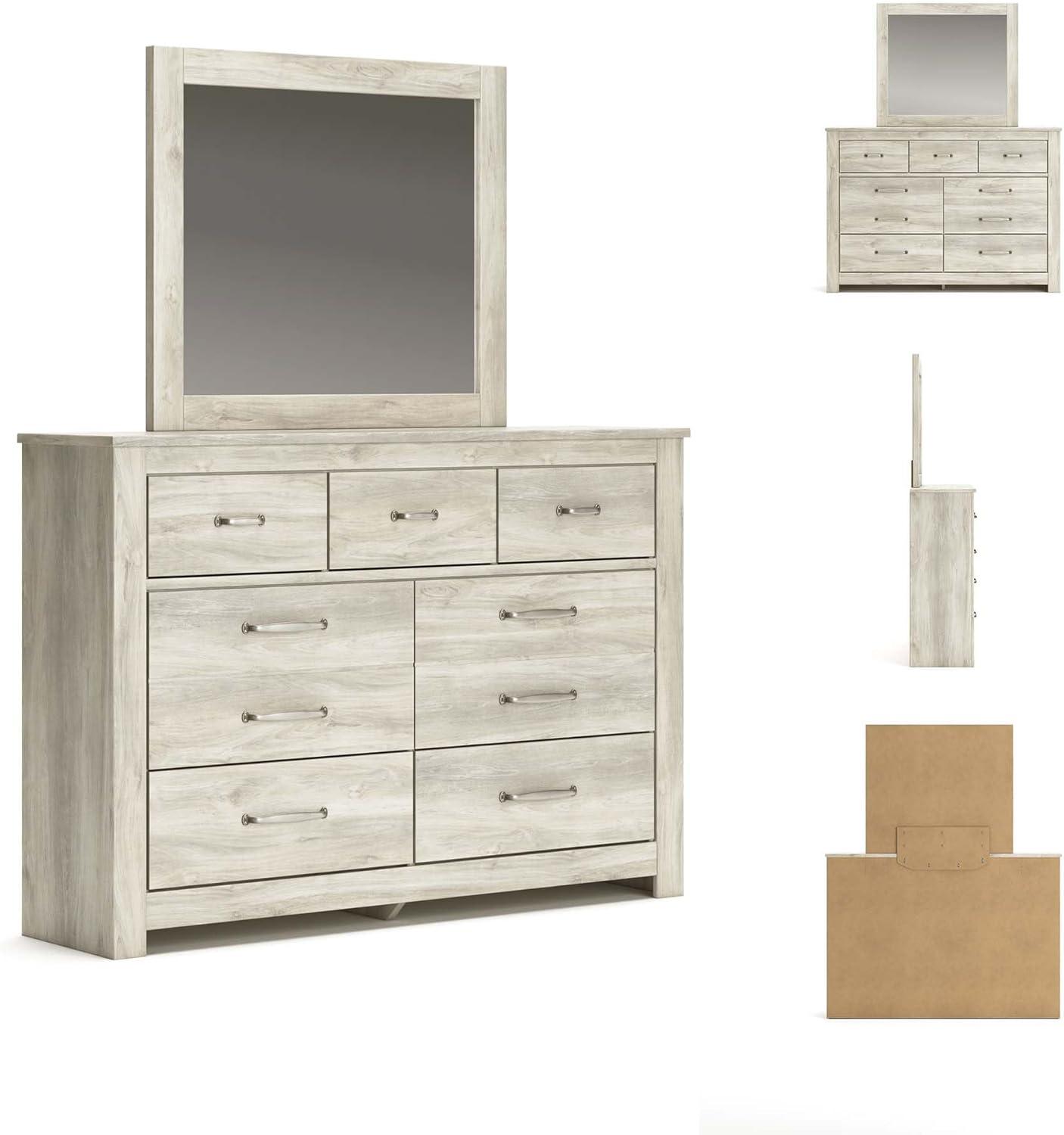 imageSignature Design by Ashley Bellaby Farmhouse Queen Crossbuck Panel Bed Foundation or Box Spring Needed WhitewashDresser and Mirror