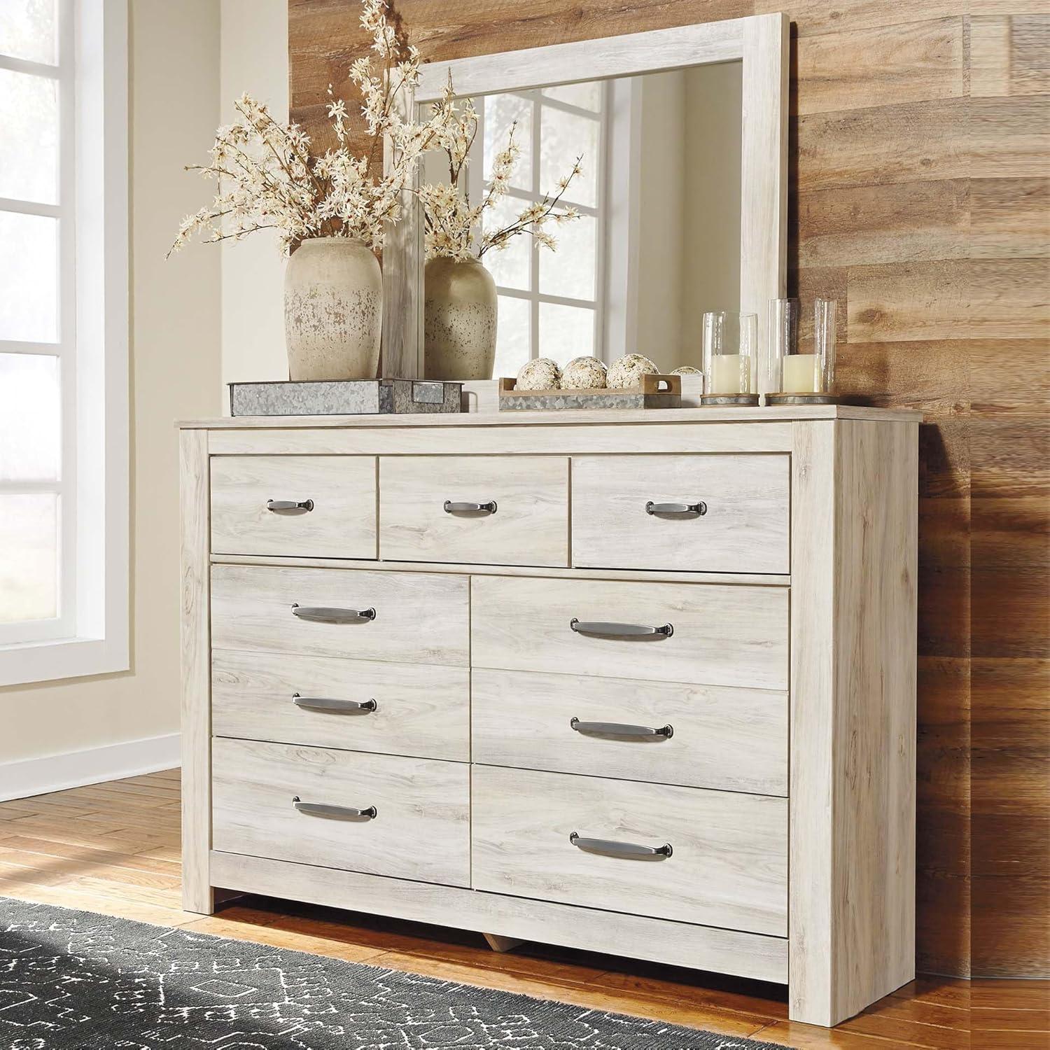 imageSignature Design by Ashley Bellaby Farmhouse Queen Crossbuck Panel Bed Foundation or Box Spring Needed WhitewashDresser and Mirror
