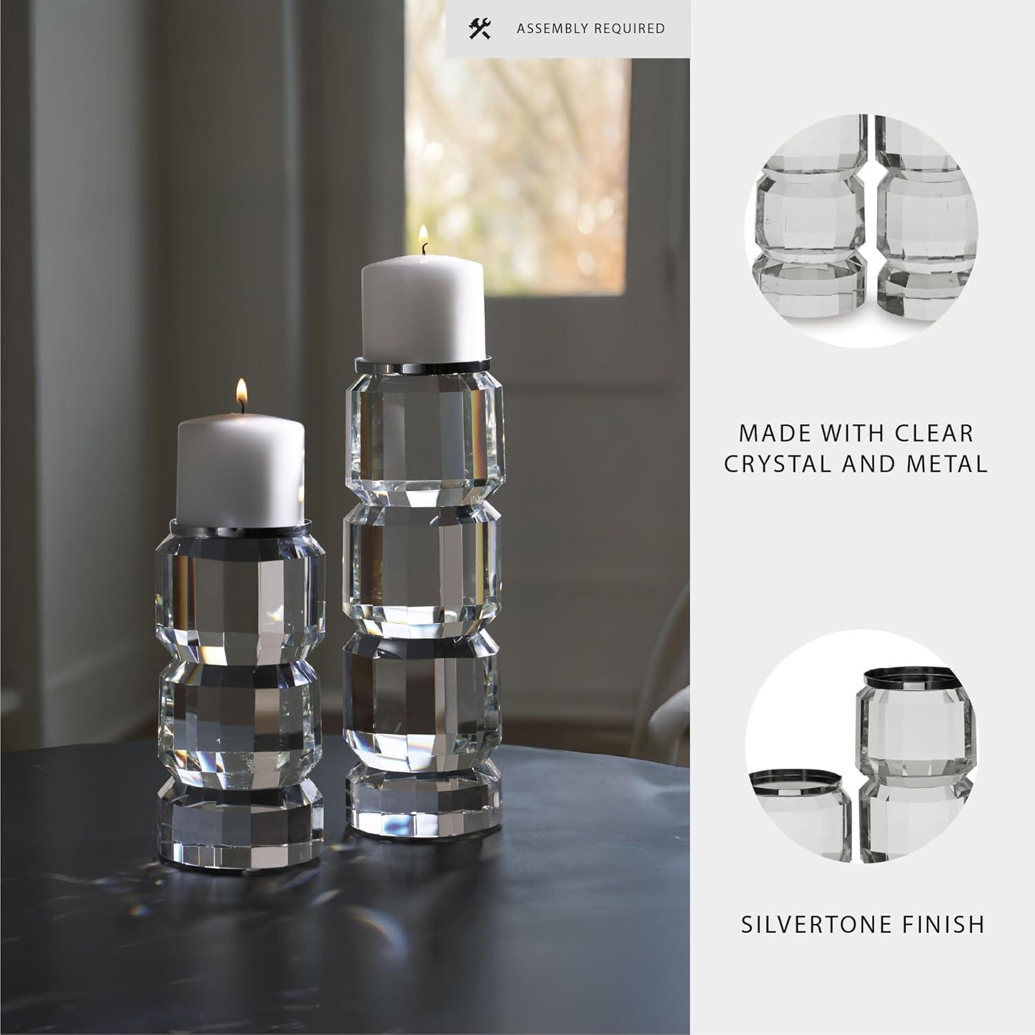 imageSignature Design by Ashley Brentley Contemporary Crystal and Metal Pillar Candle Holder Set Set of 2 Chrome