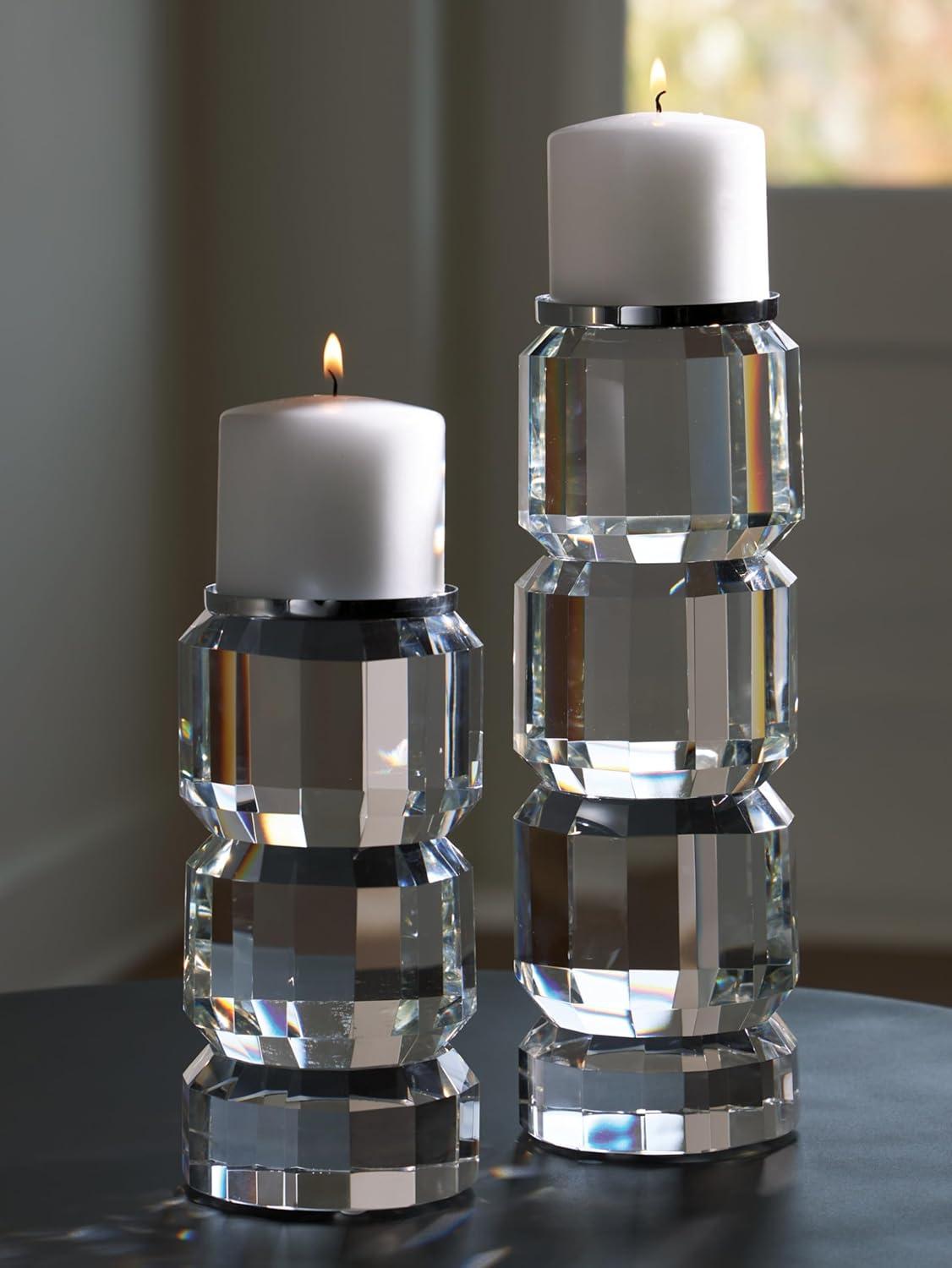 imageSignature Design by Ashley Brentley Contemporary Crystal and Metal Pillar Candle Holder Set Set of 2 Chrome