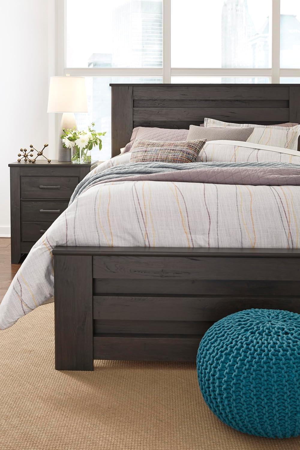 imageSignature Design by Ashley Brinxton Casual Queen Panel Bed with Metal Slats Foundation or Box Spring Needed BlackCharcoal