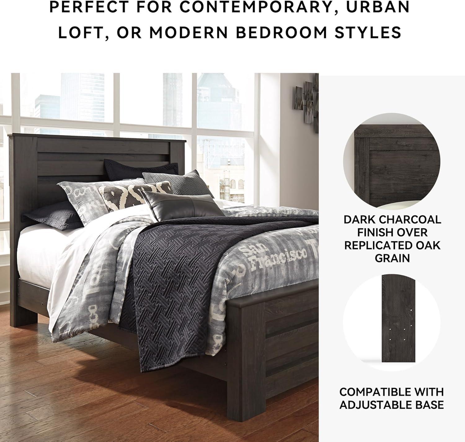 imageSignature Design by Ashley Brinxton Casual Queen Panel Bed with Metal Slats Foundation or Box Spring Needed BlackCharcoal