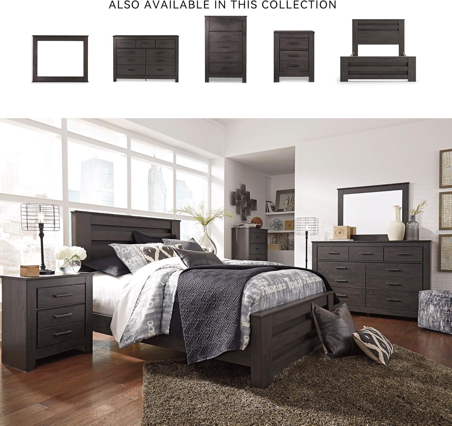 imageSignature Design by Ashley Brinxton Casual Queen Panel Bed with Metal Slats Foundation or Box Spring Needed BlackCharcoal