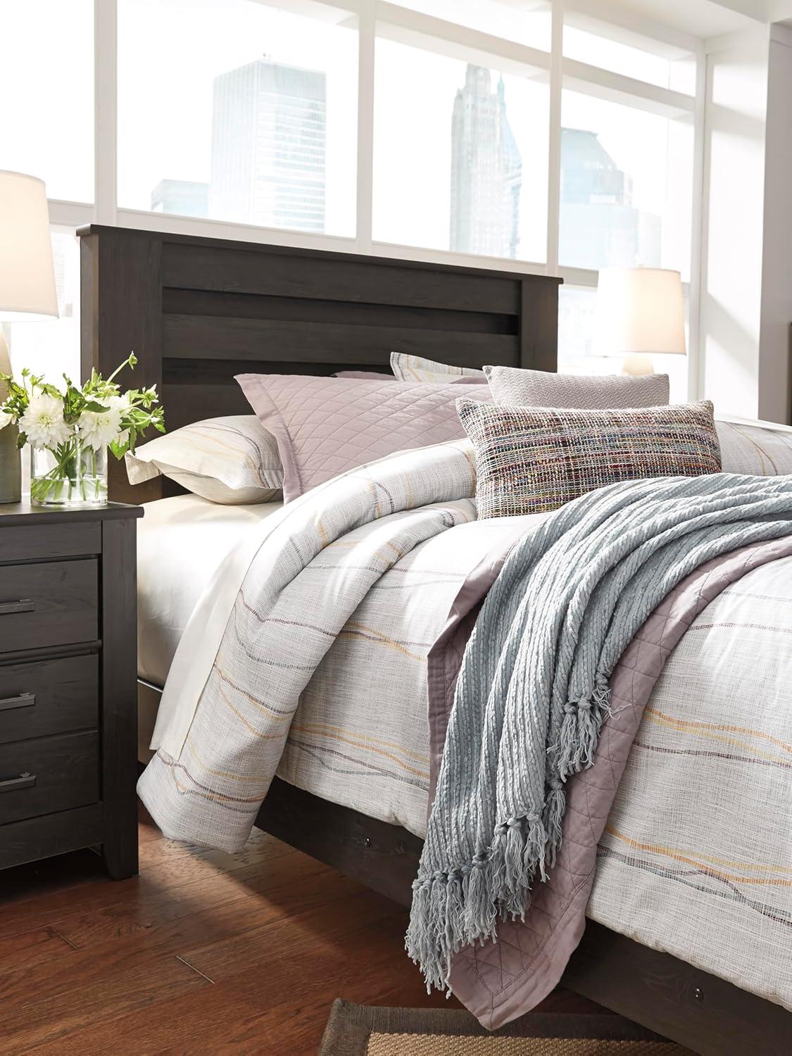 imageSignature Design by Ashley Brinxton Casual Queen Panel Bed with Metal Slats Foundation or Box Spring Needed BlackCharcoal