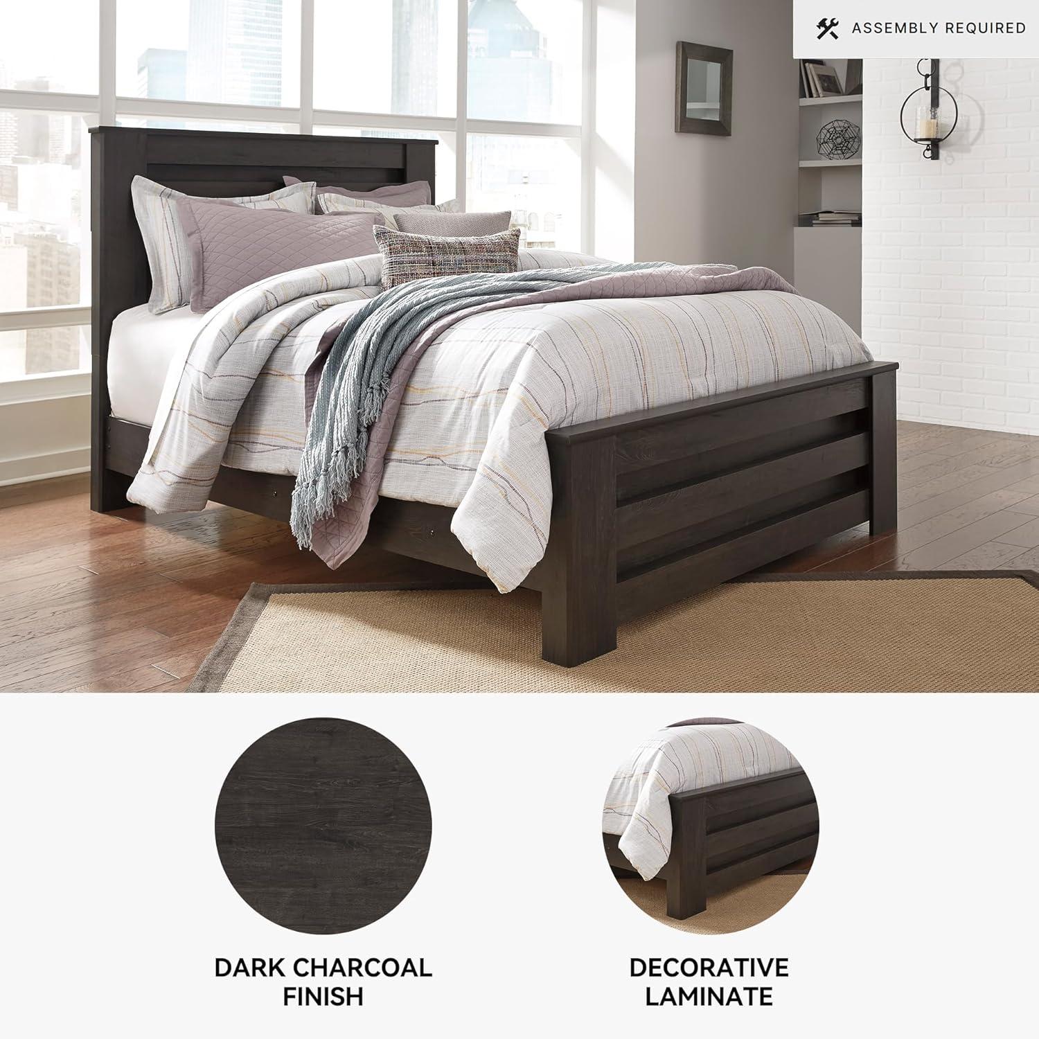 imageSignature Design by Ashley Brinxton Casual Queen Panel Bed with Metal Slats Foundation or Box Spring Needed BlackCharcoal