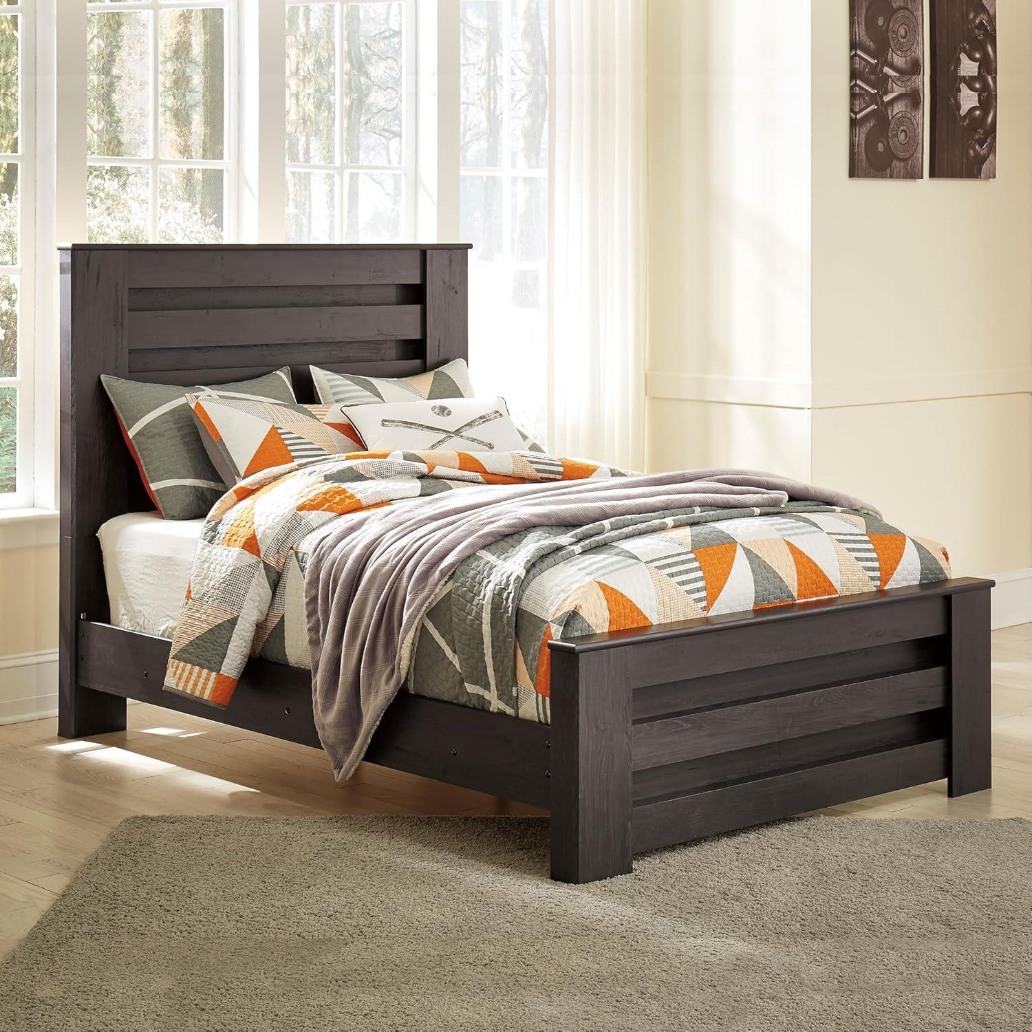 imageSignature Design by Ashley Brinxton Casual Queen Panel Bed with Metal Slats Foundation or Box Spring Needed BlackCharcoal