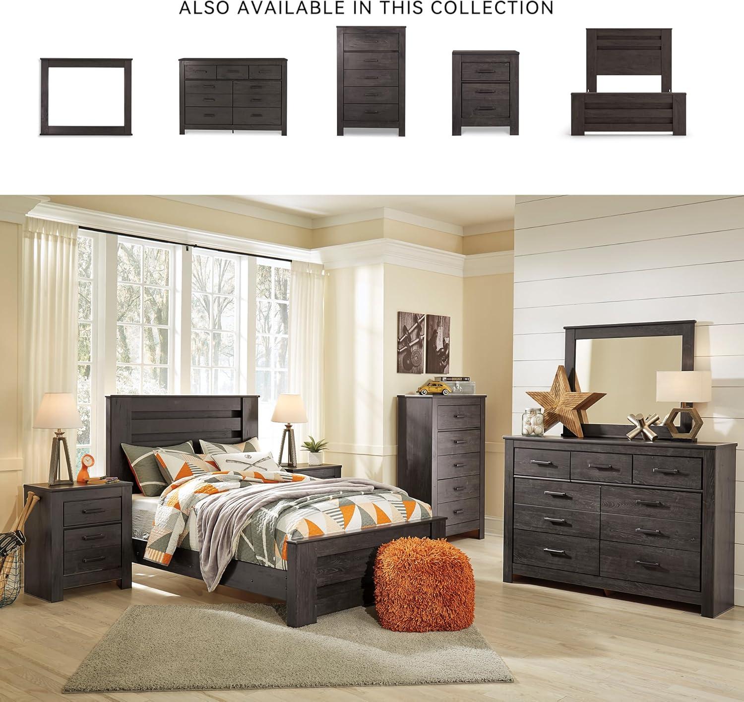 imageSignature Design by Ashley Brinxton Casual Queen Panel Bed with Metal Slats Foundation or Box Spring Needed BlackCharcoal
