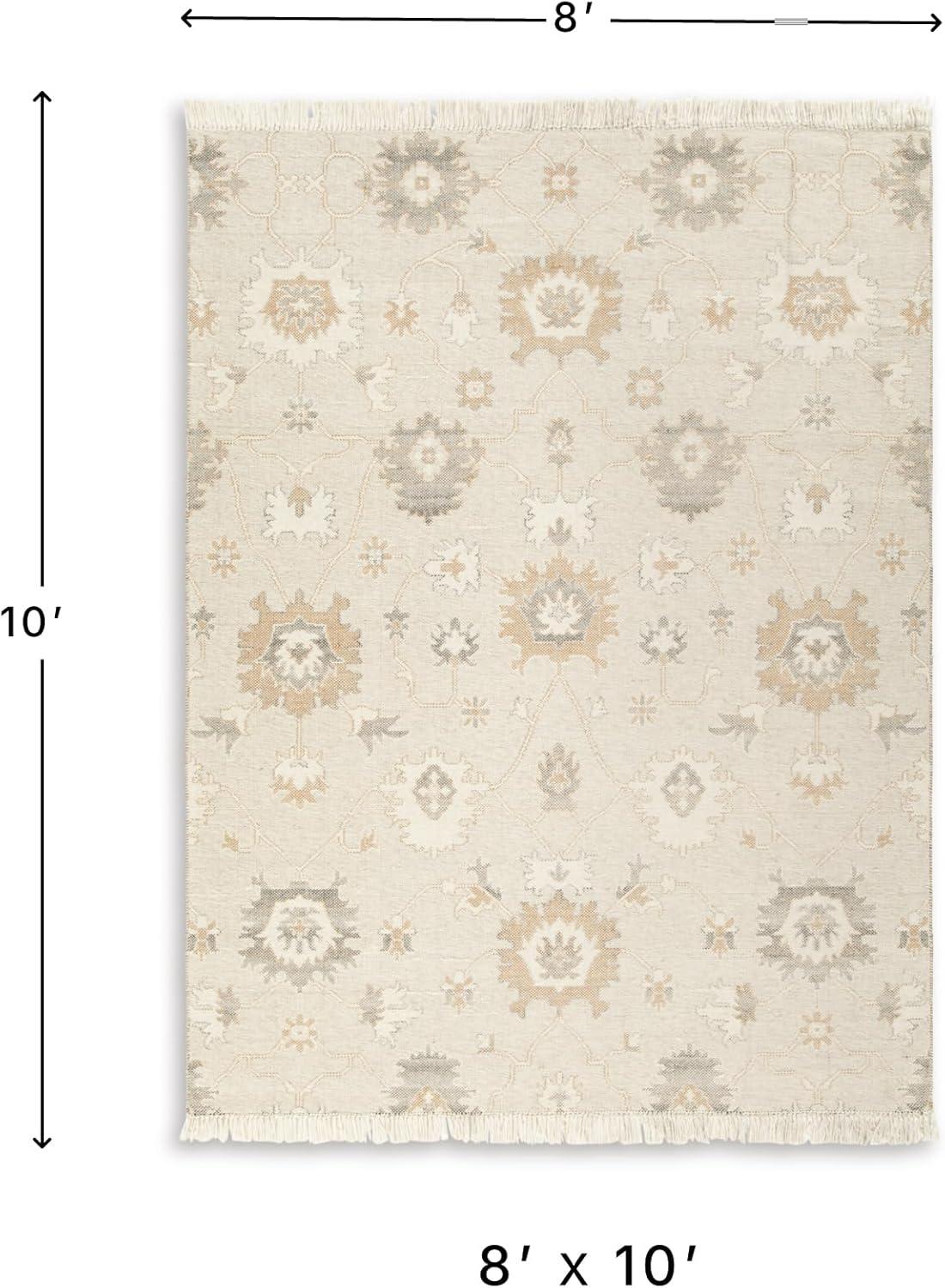 imageSignature Design by Ashley Calkin Vintage Indoor Floral Handmade Wool Blend 5 x 7 Rug with Fringe Design Beige amp Light Brown79 x 105 Rectangular