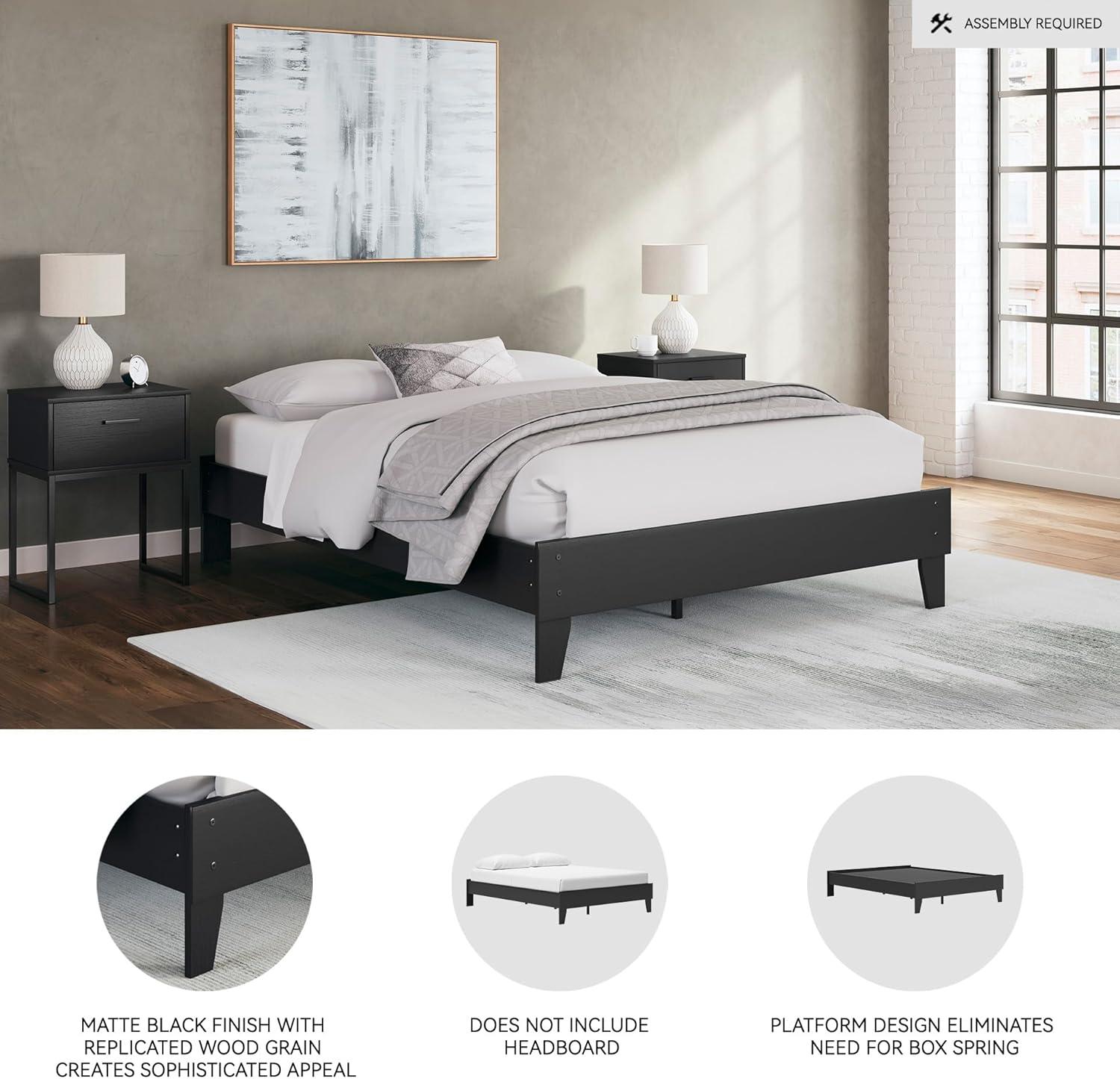 imageSignature Design by Ashley Calverson Modern Platform Bed Foundation or Box Spring Not Needed King Dark BrownBlack