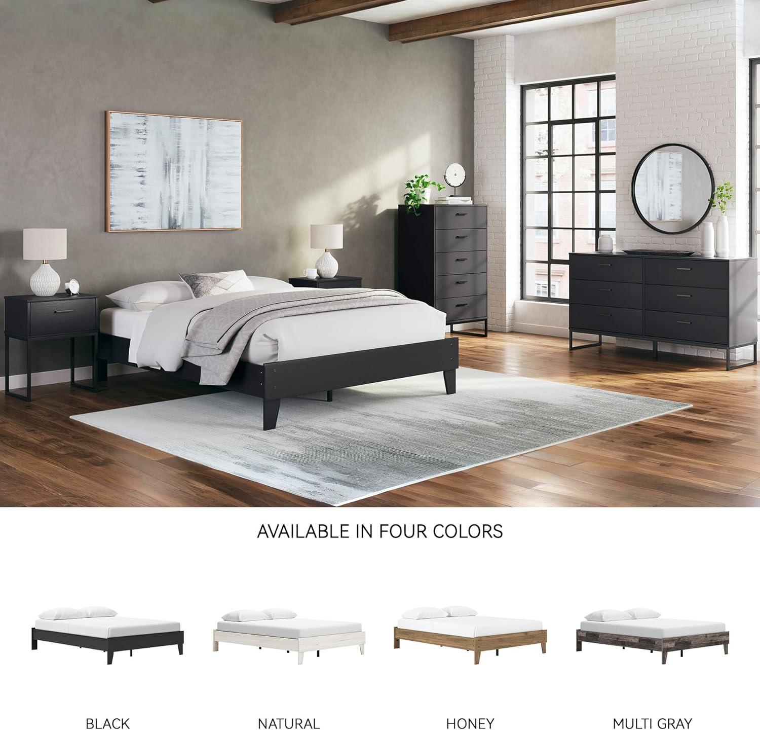 imageSignature Design by Ashley Calverson Modern Platform Bed Foundation or Box Spring Not Needed King Dark BrownBlack