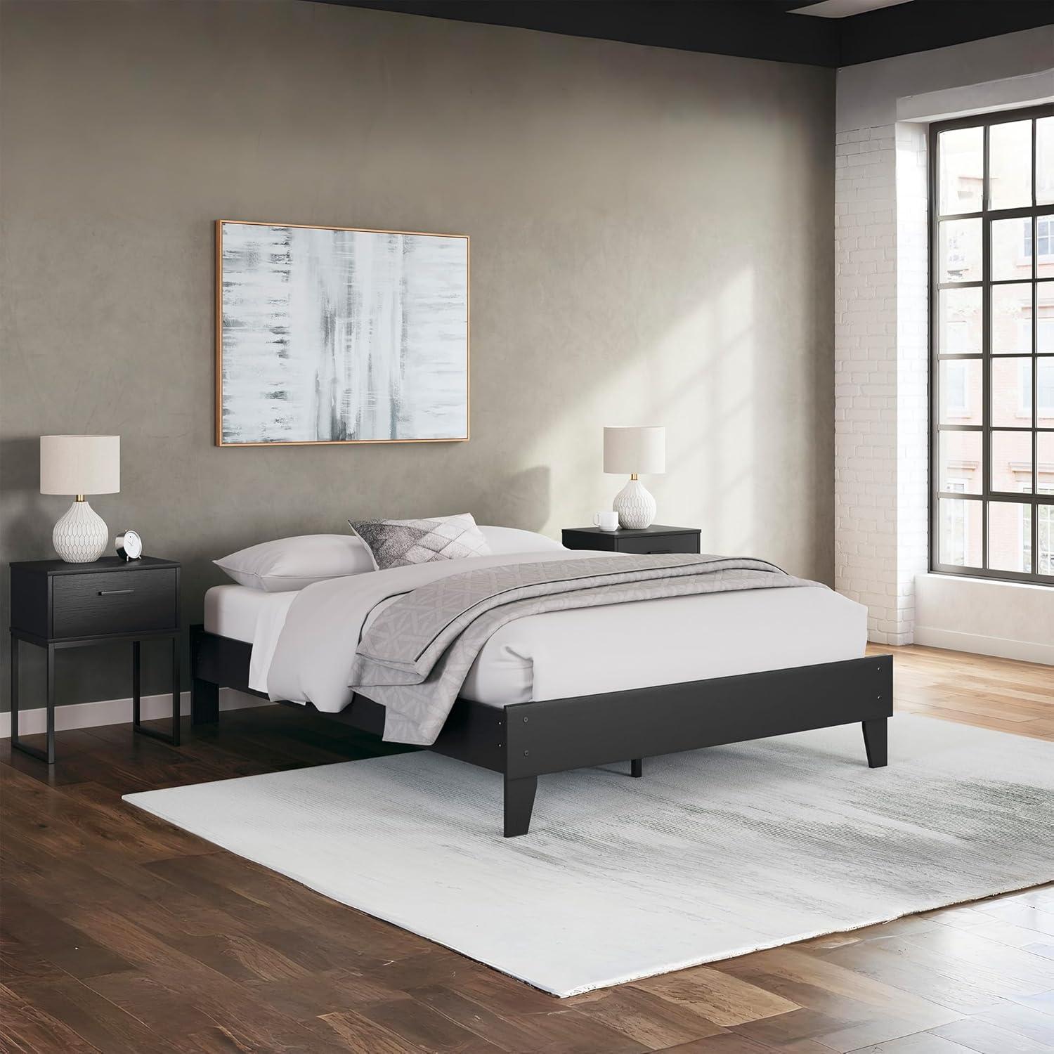 imageSignature Design by Ashley Calverson Modern Platform Bed Foundation or Box Spring Not Needed King Dark BrownBlack