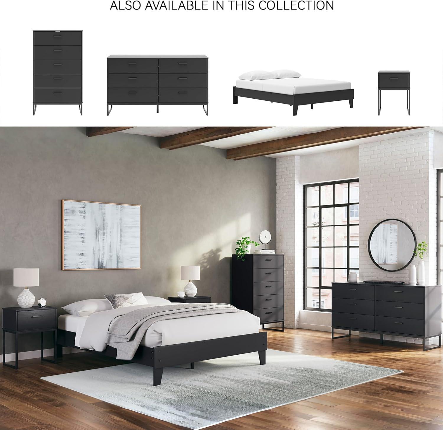 imageSignature Design by Ashley Calverson Modern Platform Bed Foundation or Box Spring Not Needed King Dark BrownBlack
