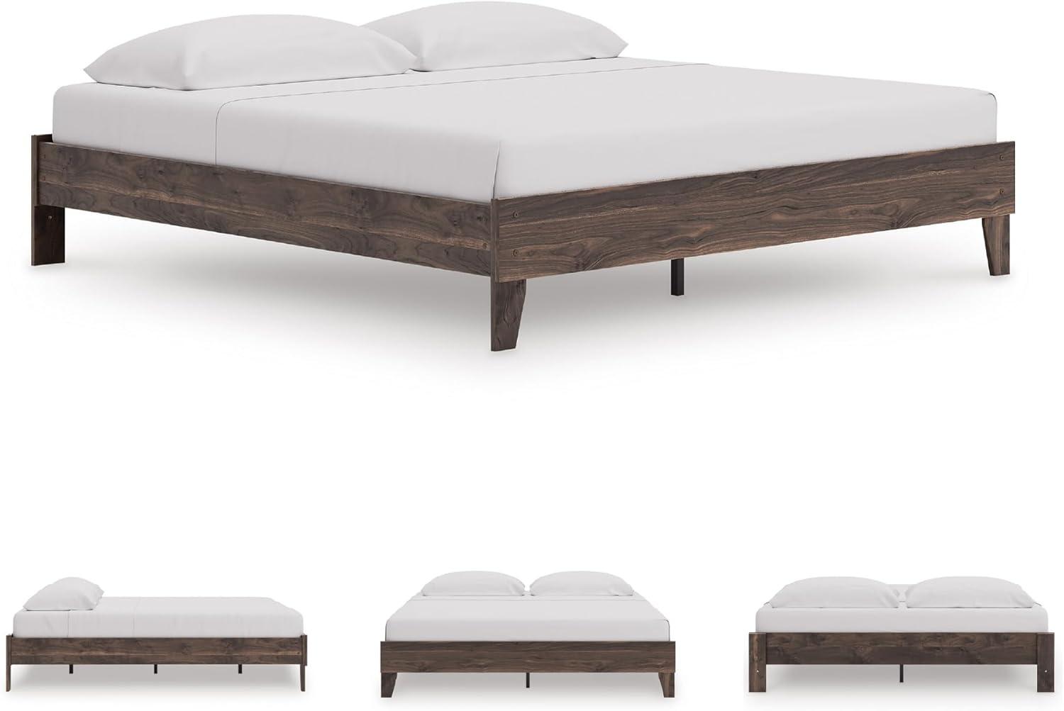 imageSignature Design by Ashley Calverson Modern Platform Bed Foundation or Box Spring Not Needed King Dark BrownBrown