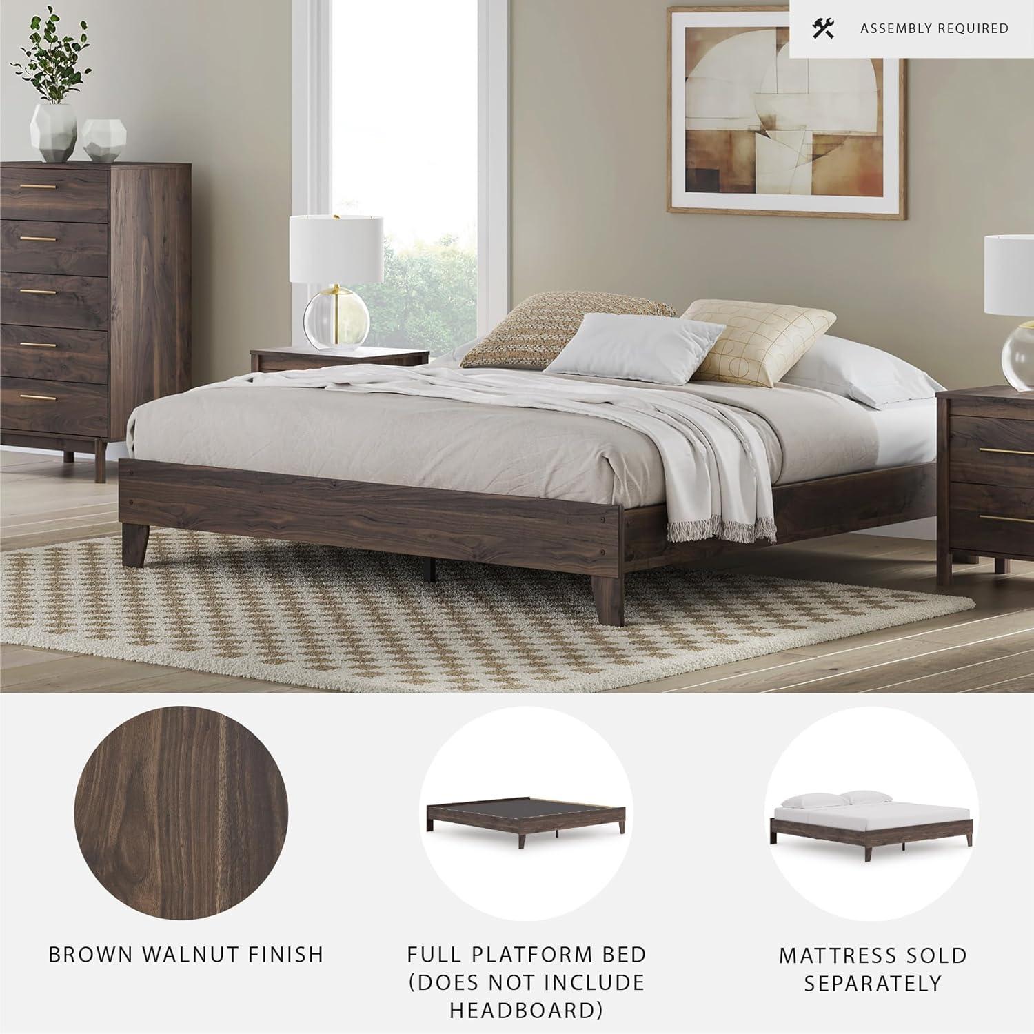 imageSignature Design by Ashley Calverson Modern Platform Bed Foundation or Box Spring Not Needed King Dark BrownBrown