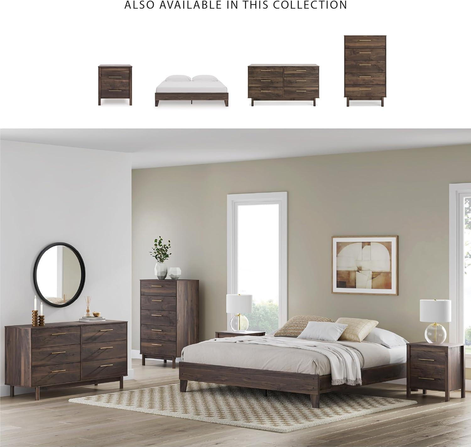 imageSignature Design by Ashley Calverson Modern Platform Bed Foundation or Box Spring Not Needed King Dark BrownBrown