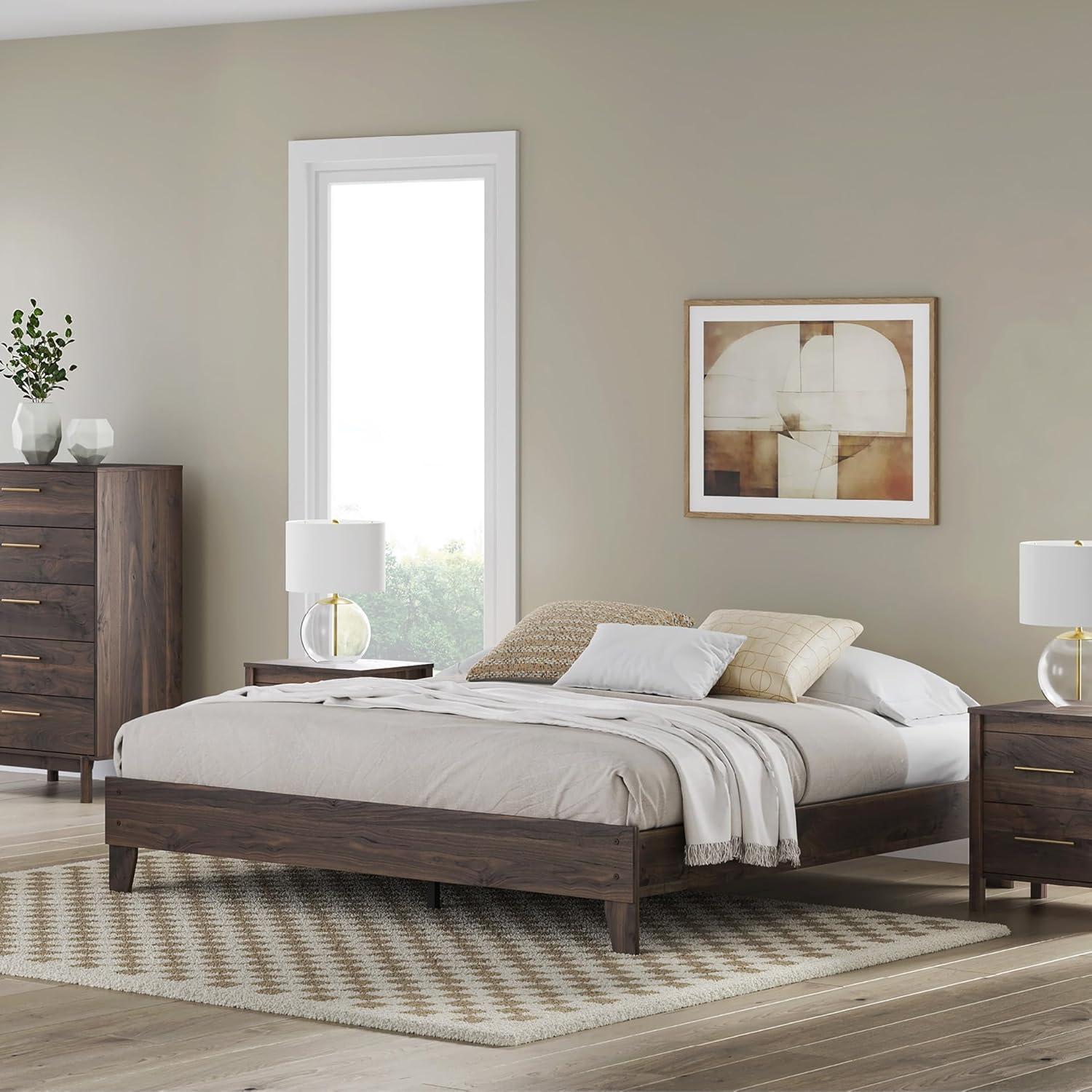 imageSignature Design by Ashley Calverson Modern Platform Bed Foundation or Box Spring Not Needed King Dark BrownBrown