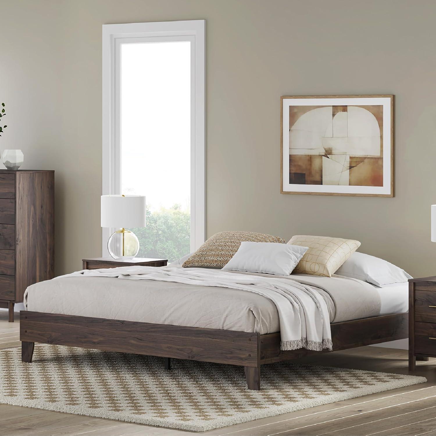 imageSignature Design by Ashley Calverson Modern Platform Bed Foundation or Box Spring Not Needed King Dark BrownMocha Brown