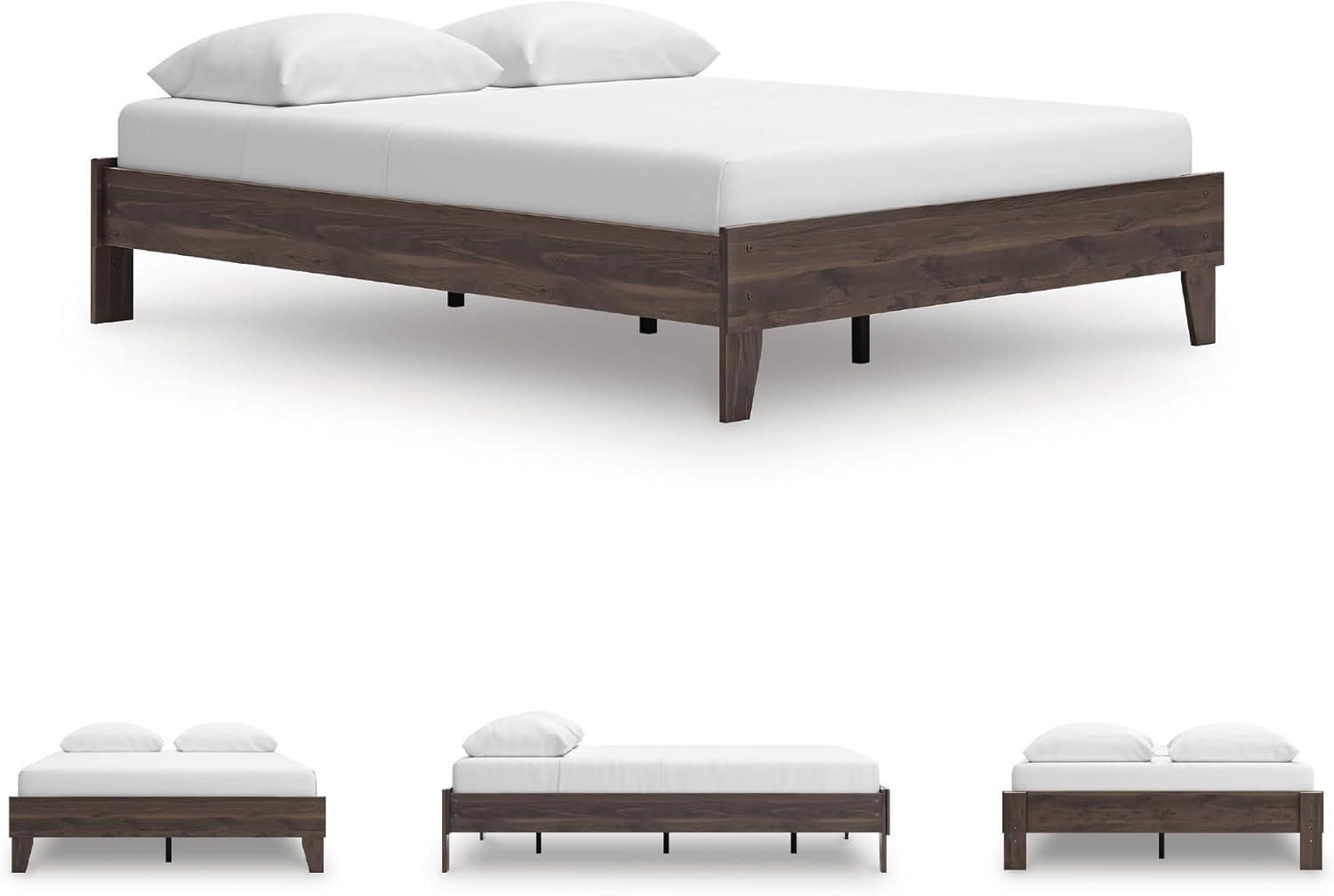 imageSignature Design by Ashley Calverson Modern Platform Bed Foundation or Box Spring Not Needed King Dark BrownMocha Brown