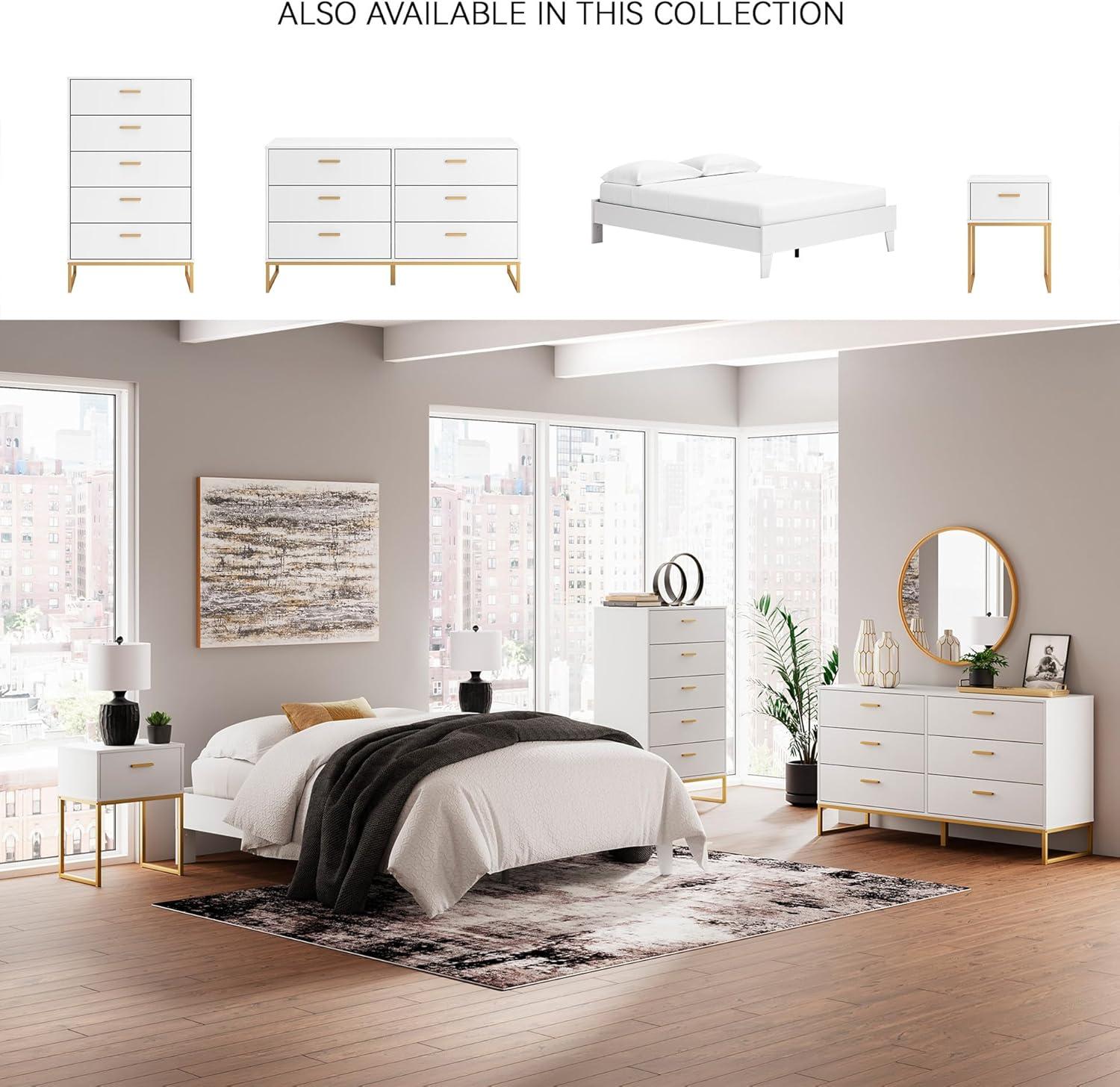 imageSignature Design by Ashley Calverson Modern Platform Bed Foundation or Box Spring Not Needed King Dark BrownPure White