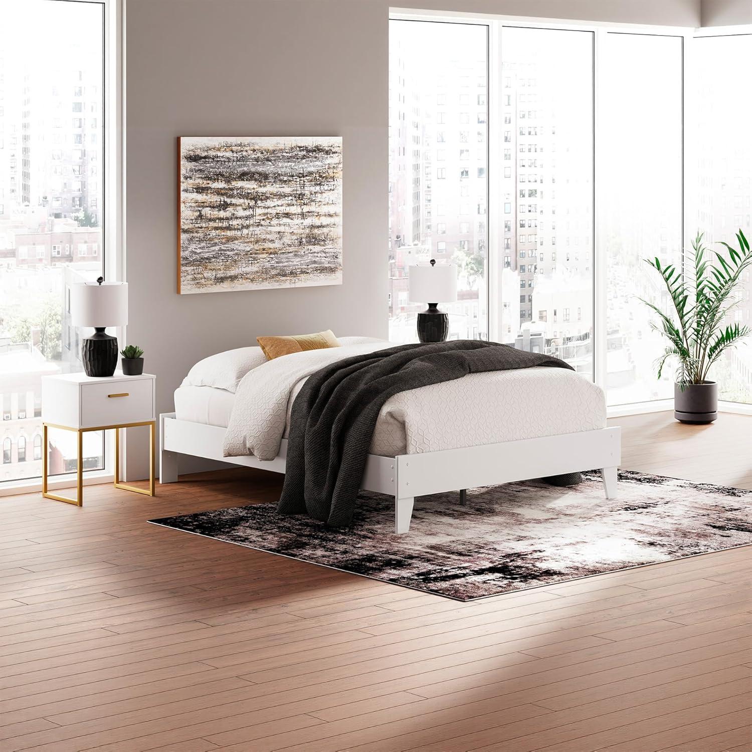 imageSignature Design by Ashley Calverson Modern Platform Bed Foundation or Box Spring Not Needed King Dark BrownPure White