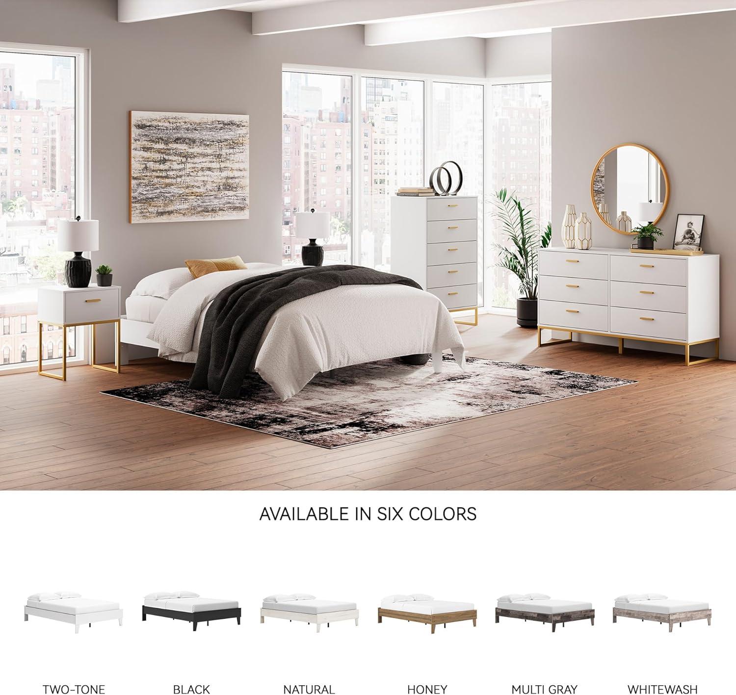 imageSignature Design by Ashley Calverson Modern Platform Bed Foundation or Box Spring Not Needed King Dark BrownPure White