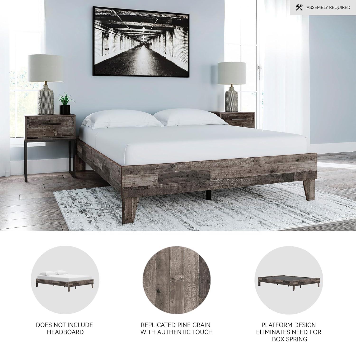 imageSignature Design by Ashley Calverson Modern Platform Bed Foundation or Box Spring Not Needed King Dark BrownRustic Gray