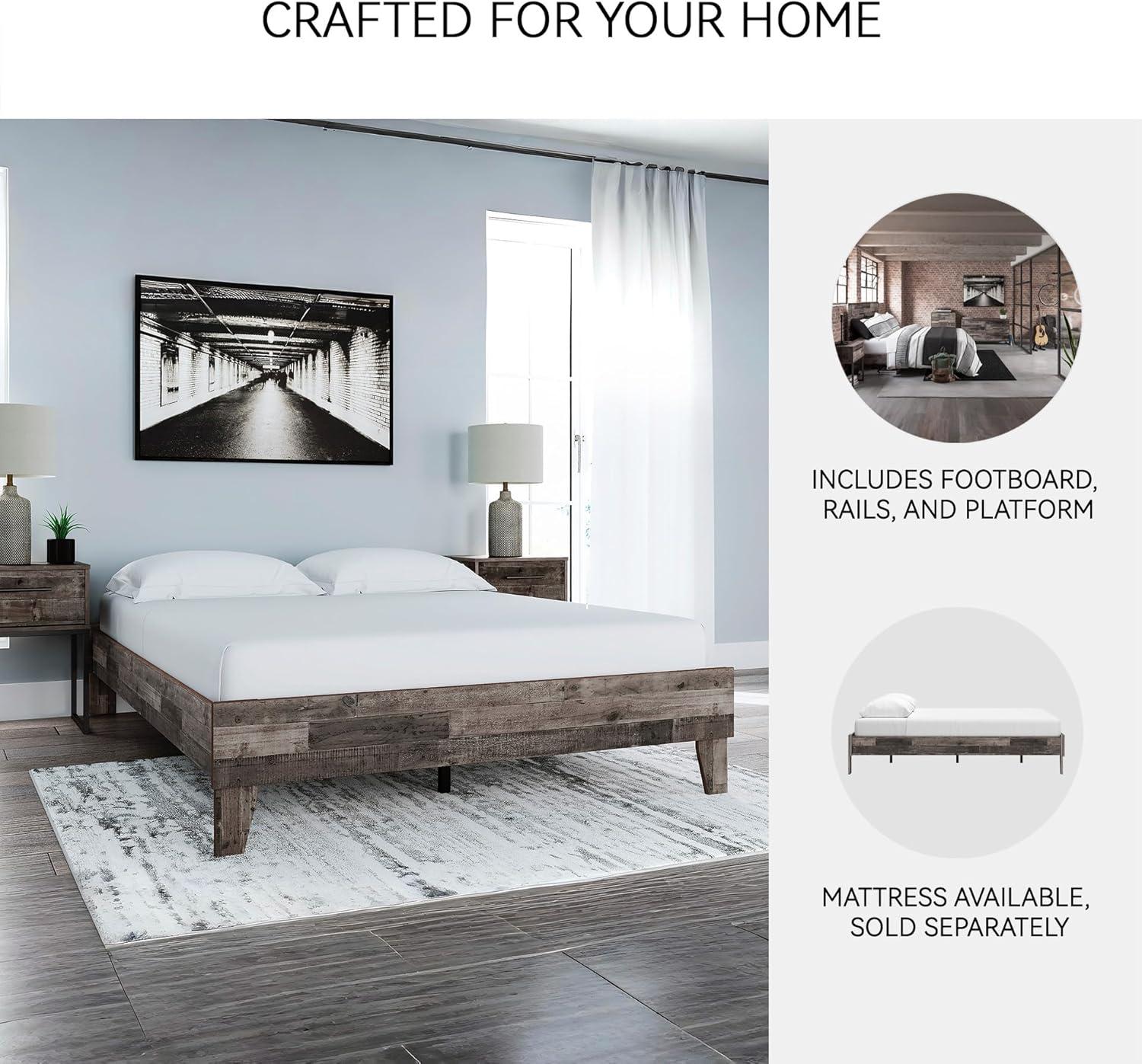 imageSignature Design by Ashley Calverson Modern Platform Bed Foundation or Box Spring Not Needed King Dark BrownRustic Gray