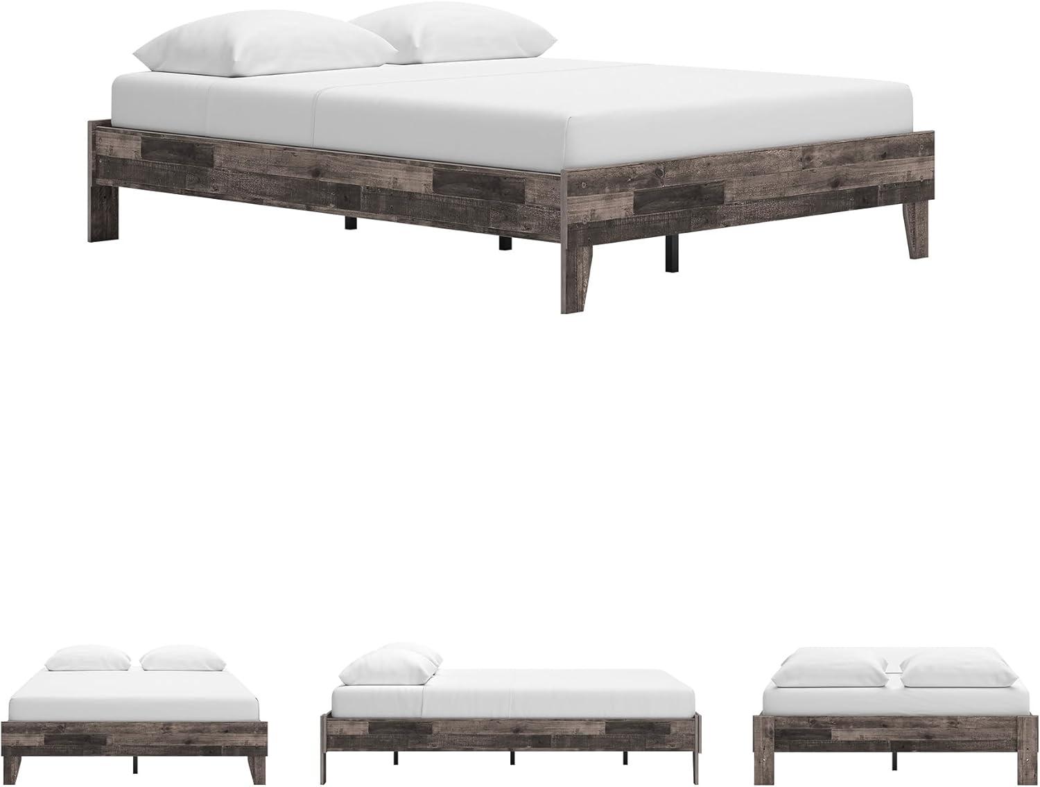 imageSignature Design by Ashley Calverson Modern Platform Bed Foundation or Box Spring Not Needed King Dark BrownRustic Gray