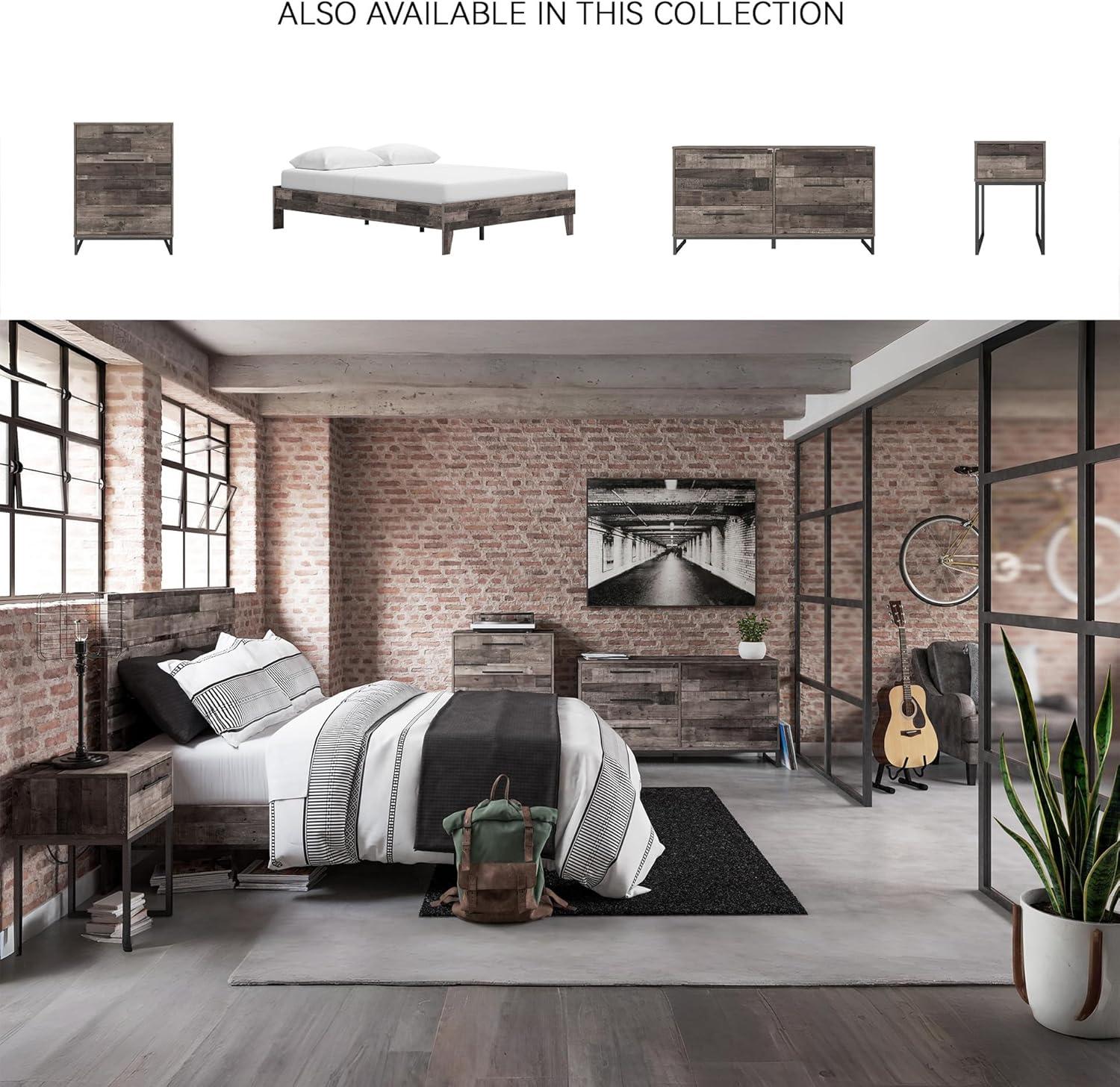 imageSignature Design by Ashley Calverson Modern Platform Bed Foundation or Box Spring Not Needed King Dark BrownRustic Gray