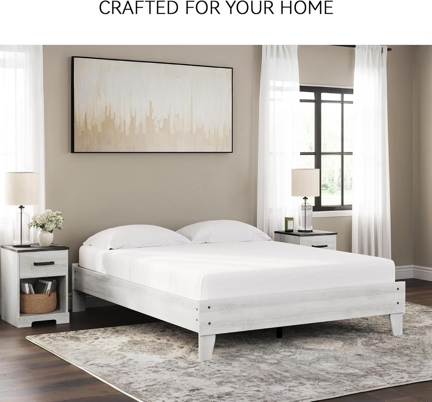imageSignature Design by Ashley Calverson Modern Platform Bed Foundation or Box Spring Not Needed King Dark BrownWhitewash