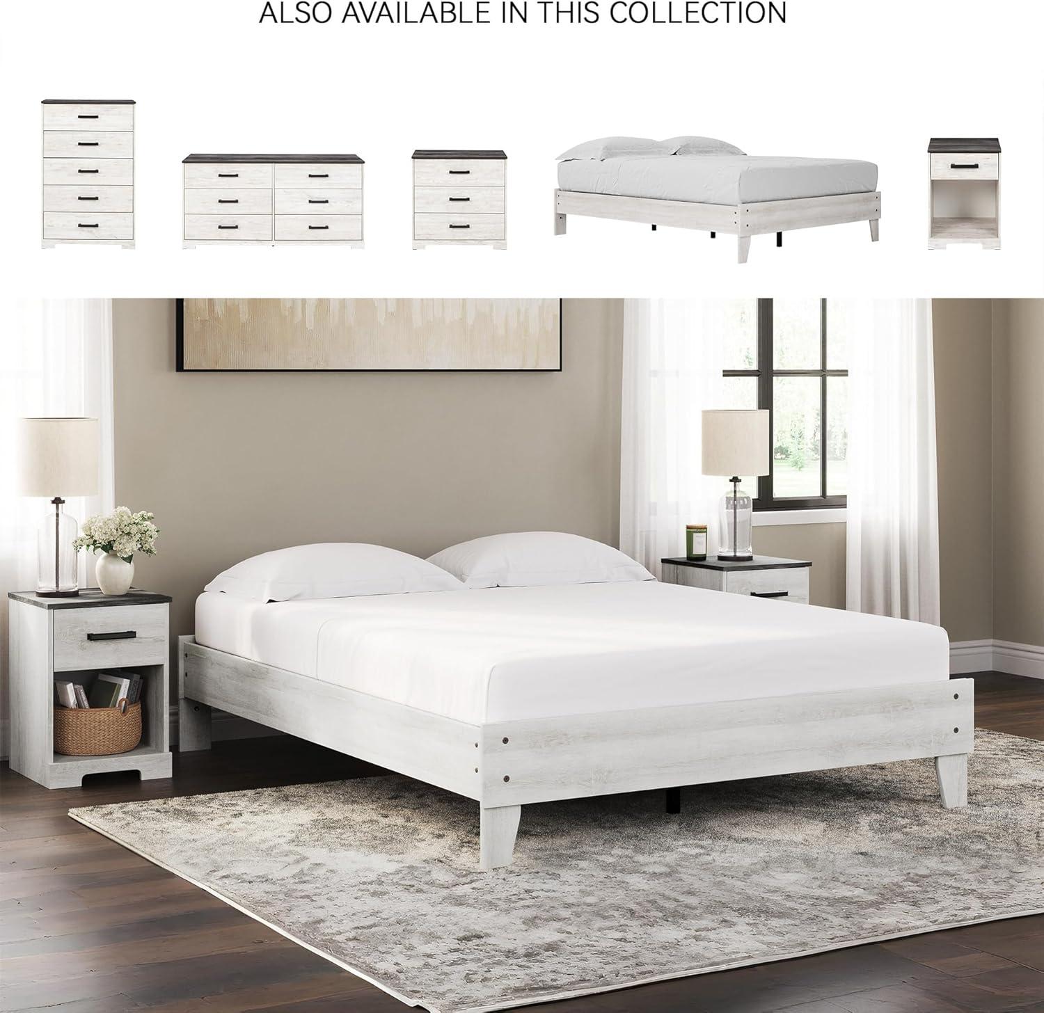 imageSignature Design by Ashley Calverson Modern Platform Bed Foundation or Box Spring Not Needed King Dark BrownWhitewash