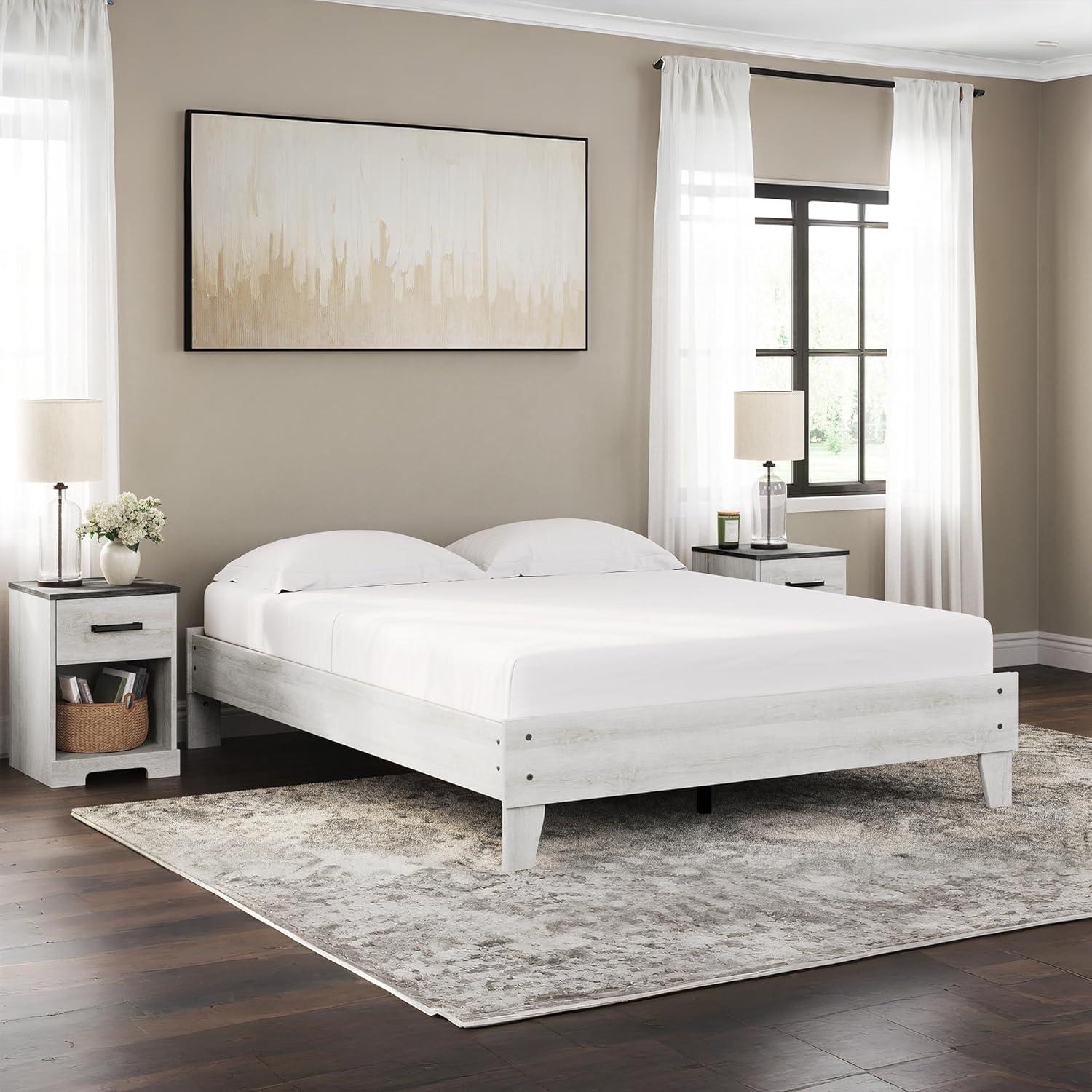 imageSignature Design by Ashley Calverson Modern Platform Bed Foundation or Box Spring Not Needed King Dark BrownWhitewash