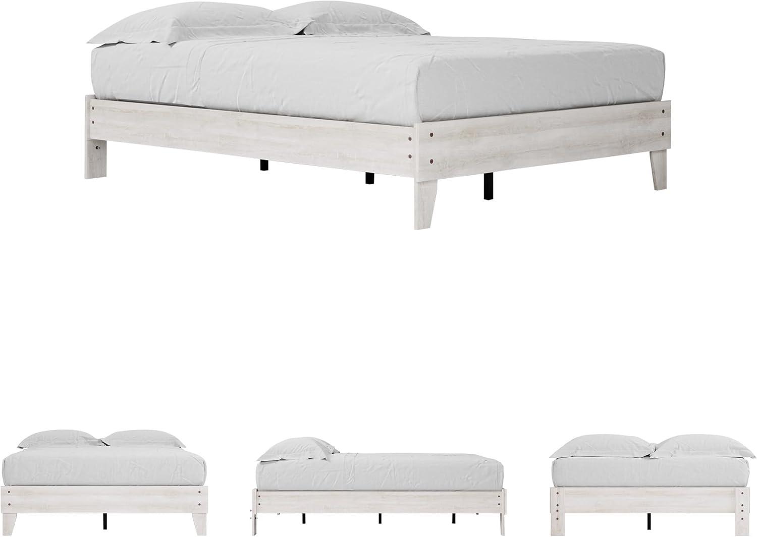 imageSignature Design by Ashley Calverson Modern Platform Bed Foundation or Box Spring Not Needed King Dark BrownWhitewash