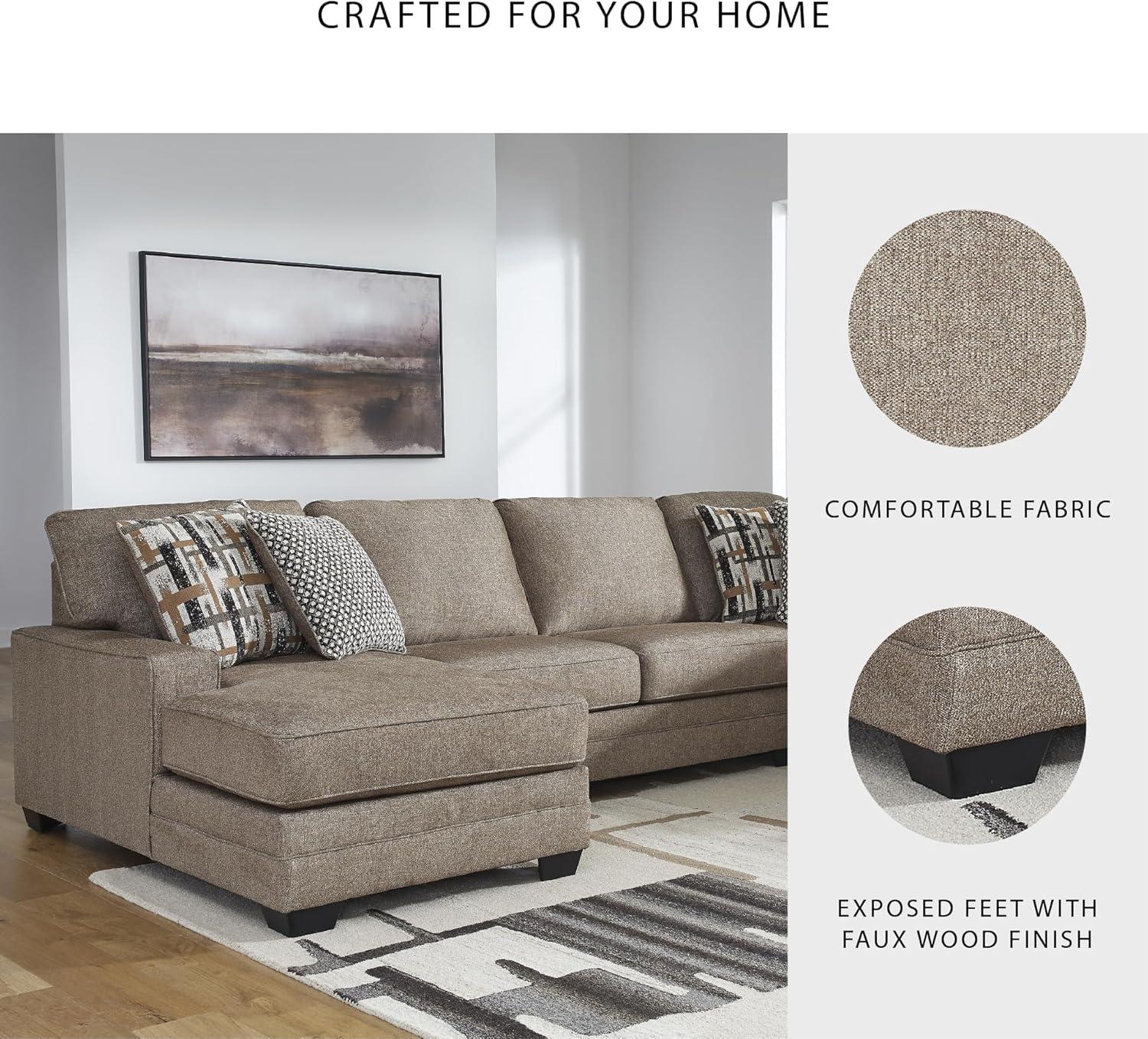 imageSignature Design by Ashley Cannonbrook Transitional UShaped RightArm Facing 3Piece Sectional with Chaise Loose Seat Cushions and 6 Accent Pillows Dark BrownLeft Hand Facing