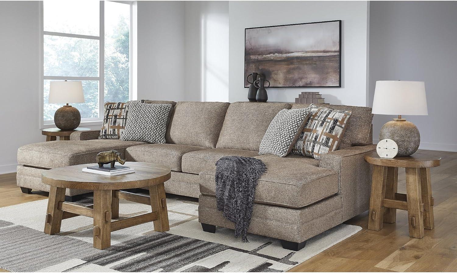 imageSignature Design by Ashley Cannonbrook Transitional UShaped RightArm Facing 3Piece Sectional with Chaise Loose Seat Cushions and 6 Accent Pillows Dark BrownSymmetrical
