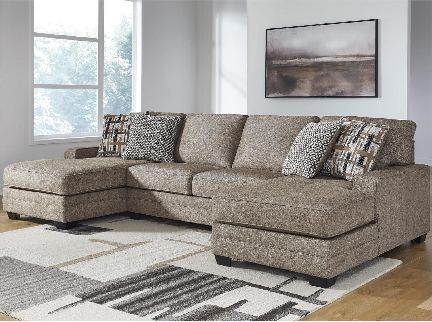 imageSignature Design by Ashley Cannonbrook Transitional UShaped RightArm Facing 3Piece Sectional with Chaise Loose Seat Cushions and 6 Accent Pillows Dark BrownSymmetrical