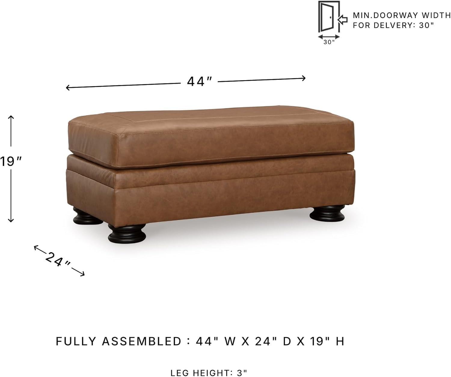 imageSignature Design by Ashley Carianna Traditional Firmly Cushioned Leather Rectangular Ottoman with Decorative Turn Legs Brown