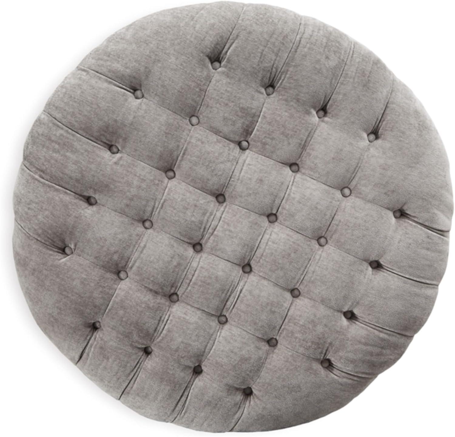 imageSignature Design by Ashley Carnaby Velvet Tufted Glam Round Oversized Ottoman Silver