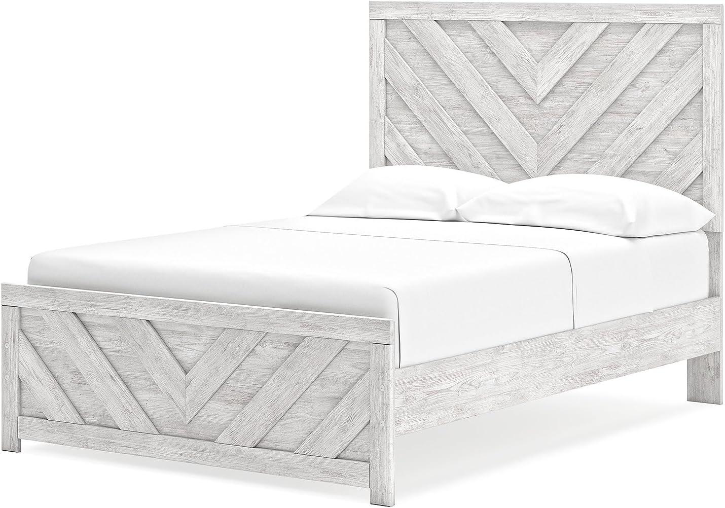 imageSignature Design by Ashley Cayboni Farmhouse Twin Panel Bed Foundation or Box Spring Needed WhitewashFull Panel Bed