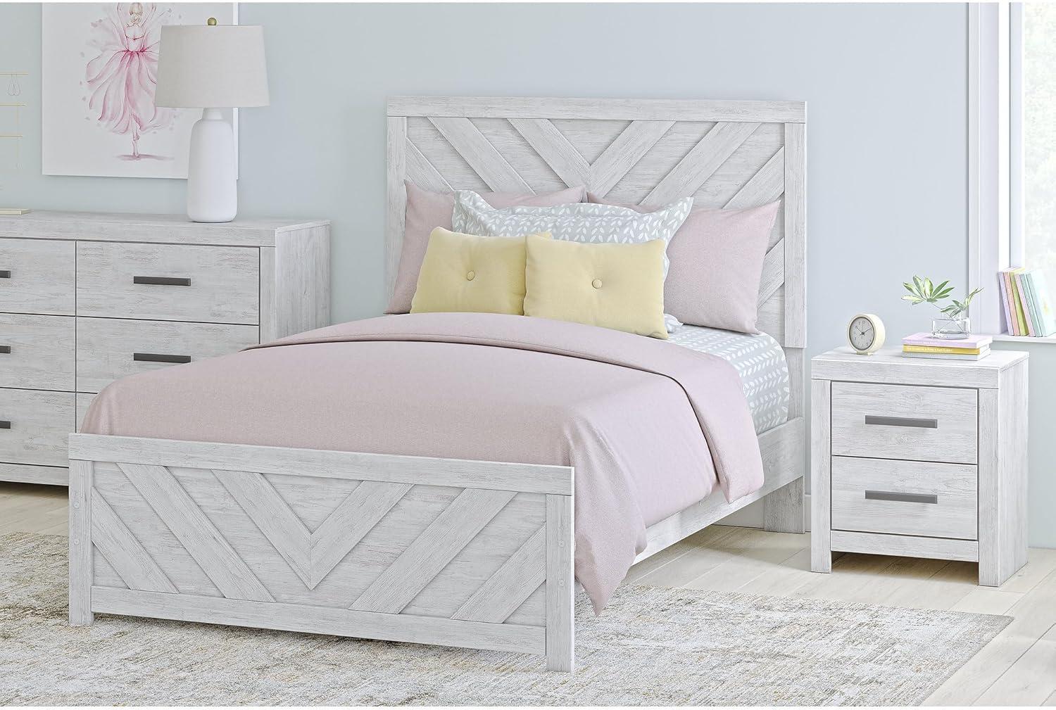 imageSignature Design by Ashley Cayboni Farmhouse Twin Panel Bed Foundation or Box Spring Needed WhitewashFull Panel Bed