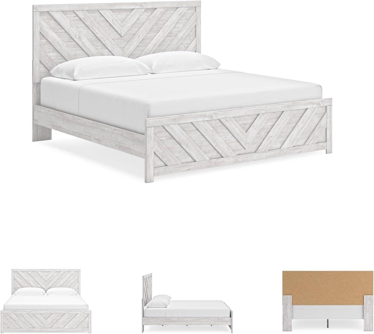 imageSignature Design by Ashley Cayboni Farmhouse Twin Panel Bed Foundation or Box Spring Needed WhitewashKing Panel Bed