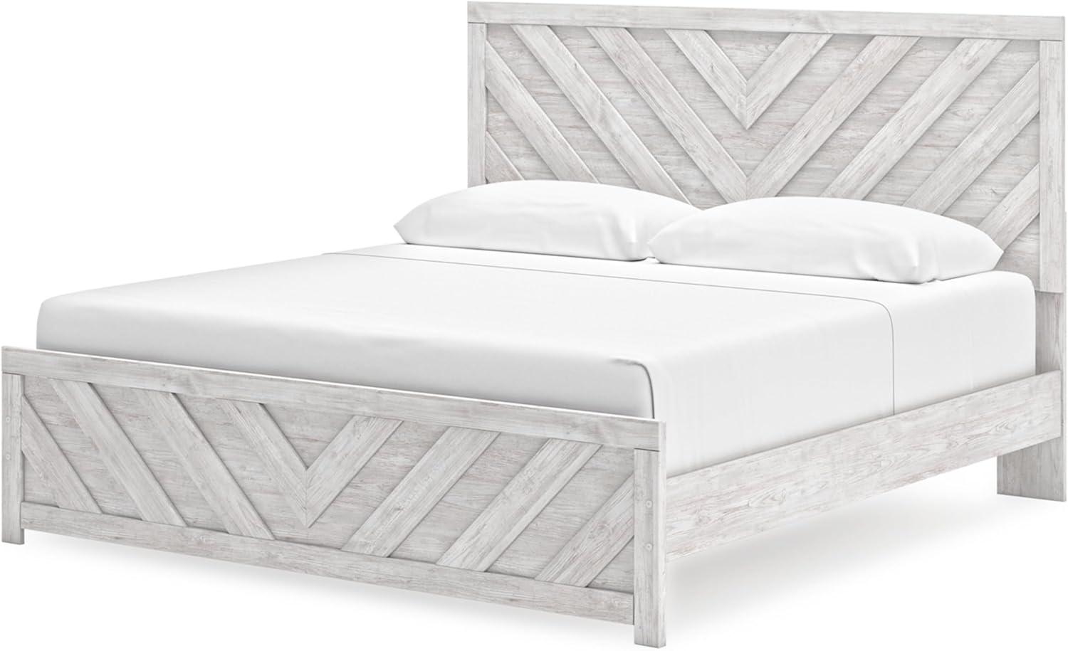 imageSignature Design by Ashley Cayboni Farmhouse Twin Panel Bed Foundation or Box Spring Needed WhitewashKing Panel Bed