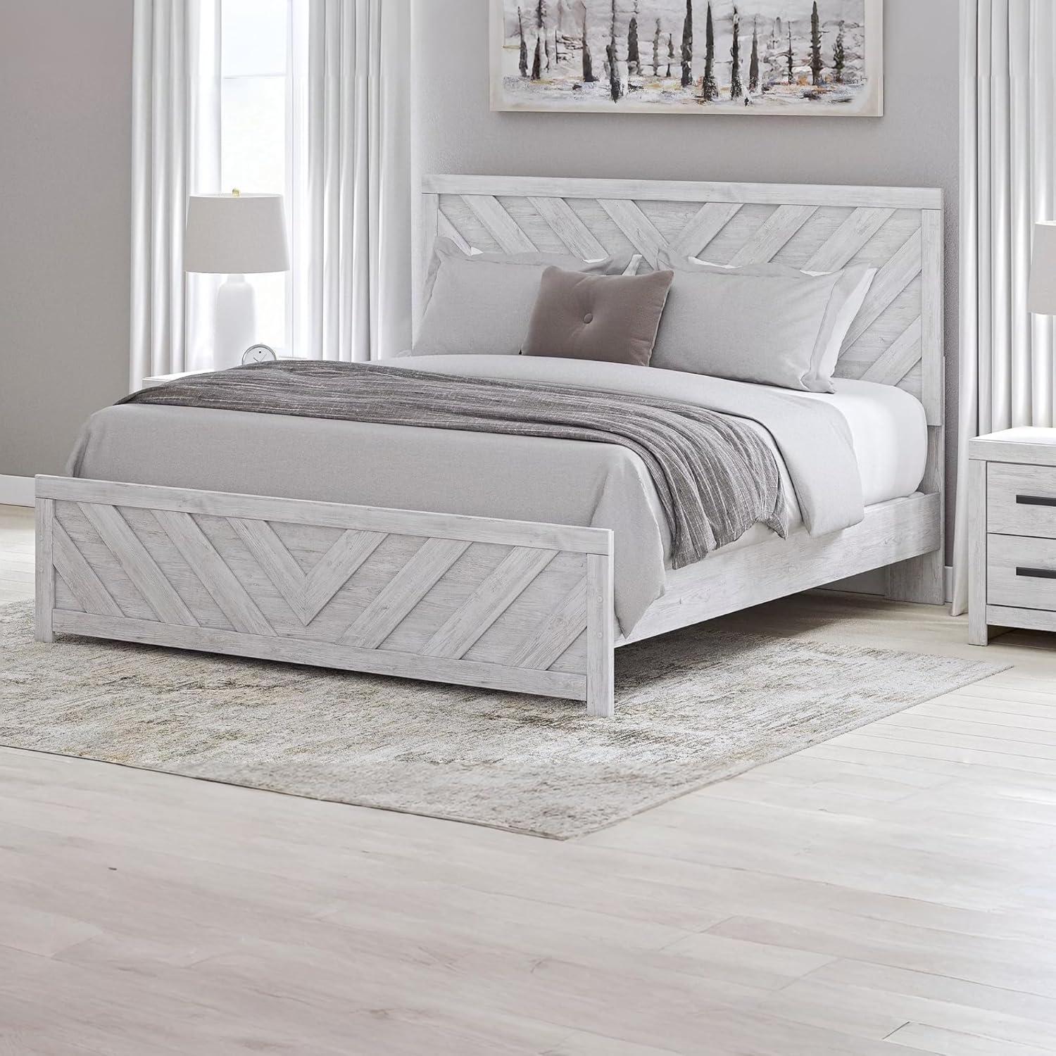 imageSignature Design by Ashley Cayboni Farmhouse Twin Panel Bed Foundation or Box Spring Needed WhitewashKing Panel Bed