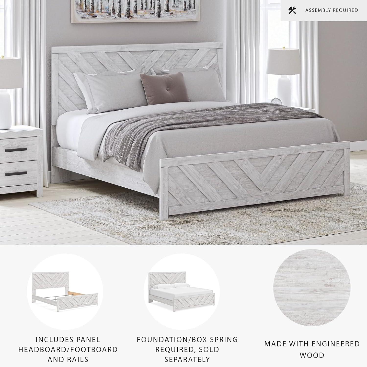 imageSignature Design by Ashley Cayboni Farmhouse Twin Panel Bed Foundation or Box Spring Needed WhitewashKing Panel Bed