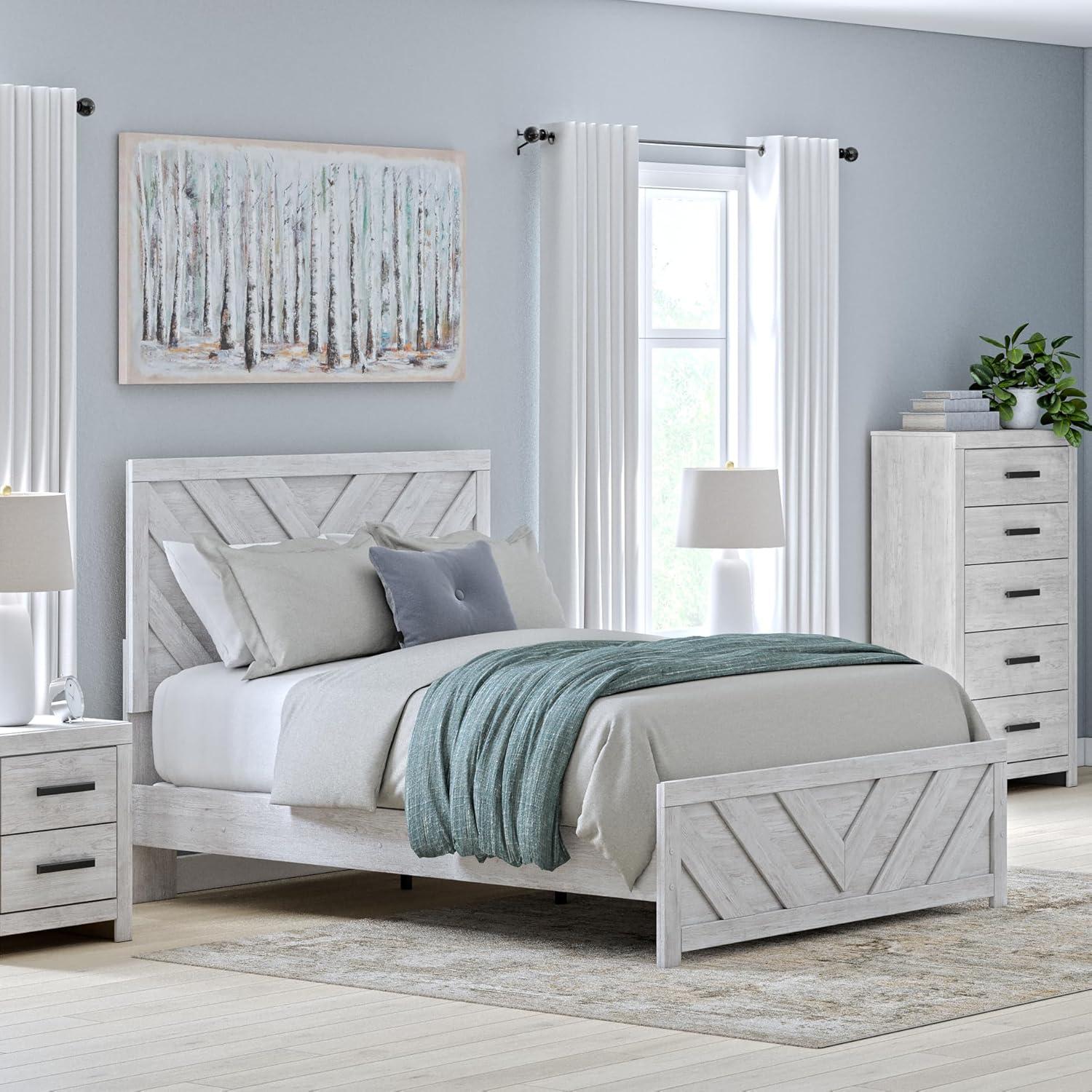 imageSignature Design by Ashley Cayboni Farmhouse Twin Panel Bed Foundation or Box Spring Needed WhitewashQueen Panel Bed