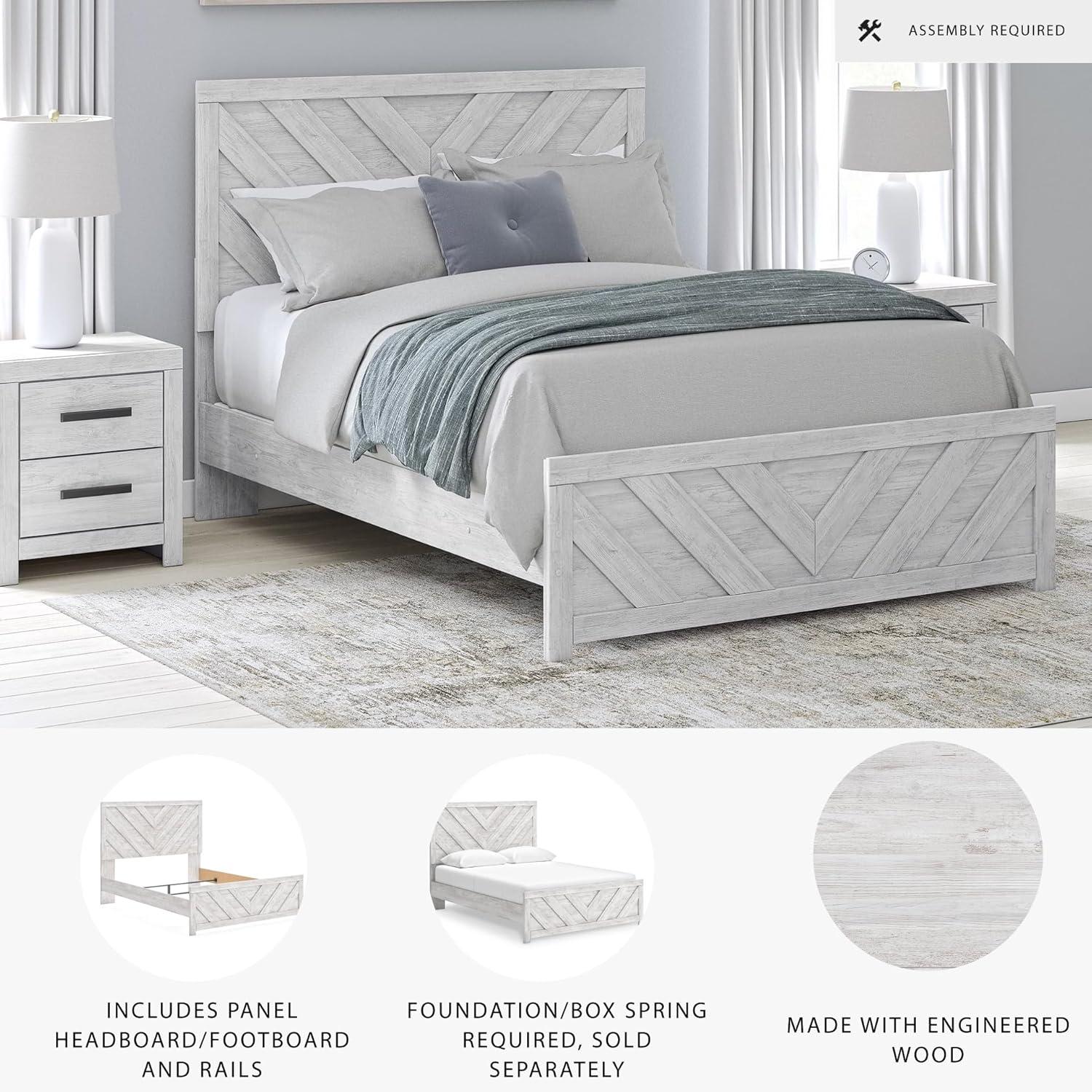 imageSignature Design by Ashley Cayboni Farmhouse Twin Panel Bed Foundation or Box Spring Needed WhitewashQueen Panel Bed