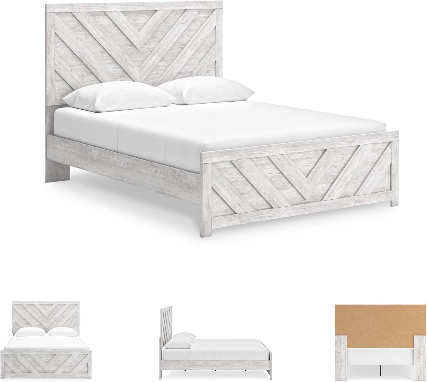 imageSignature Design by Ashley Cayboni Farmhouse Twin Panel Bed Foundation or Box Spring Needed WhitewashQueen Panel Bed